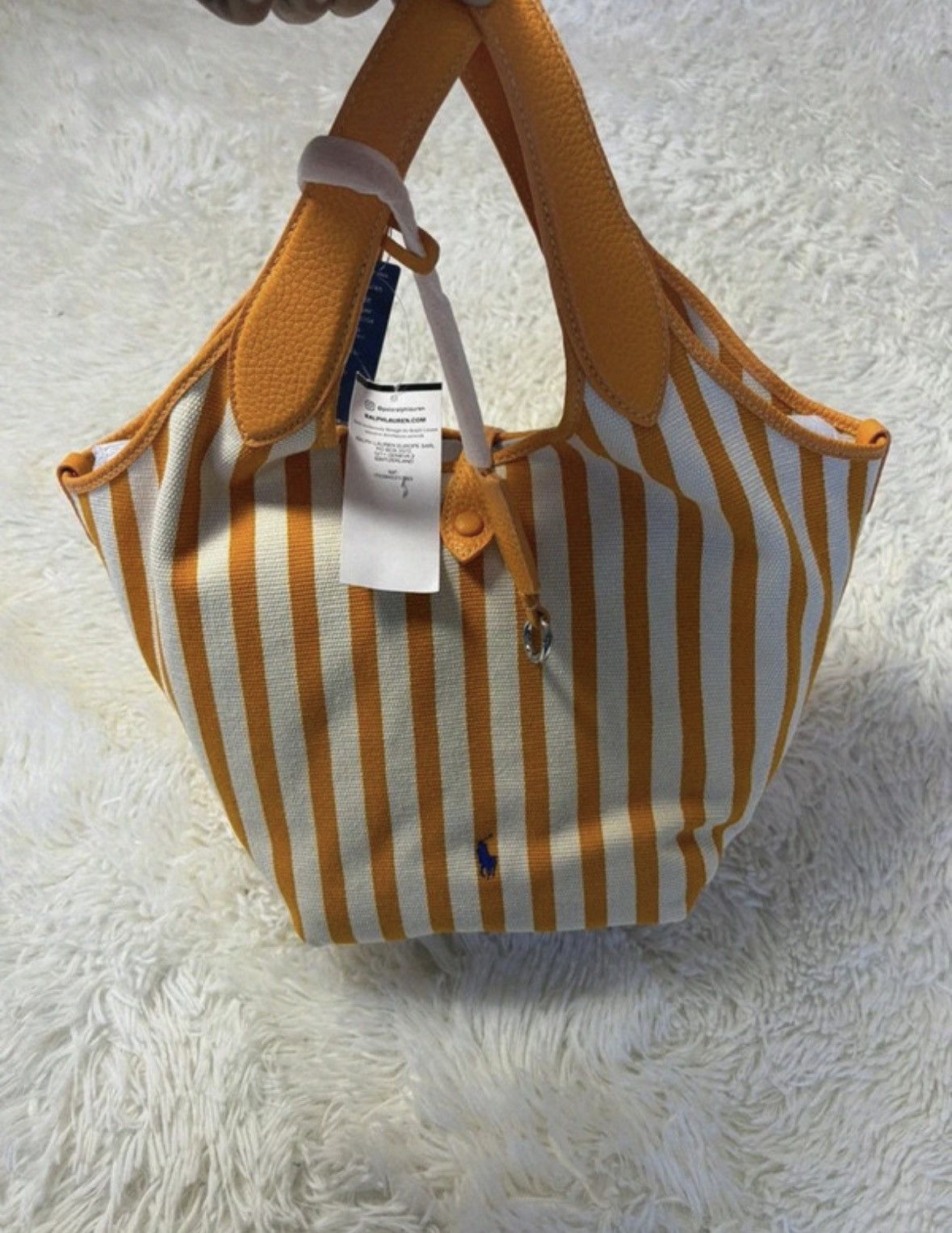 Ralph Lauren Ralph Lauren Polo Play Women Leather Bag Orange Striped New Size ONE SIZE - 1 Thumbnail