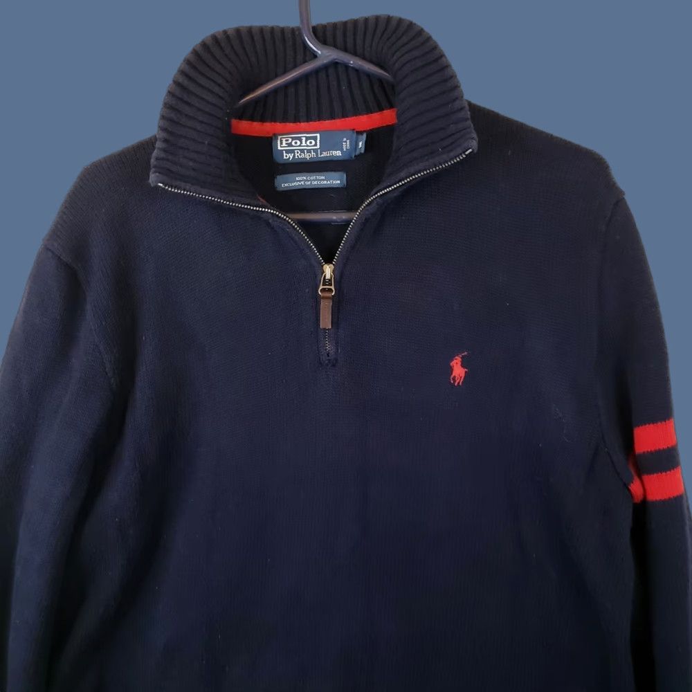 Polo Ralph Lauren Polo Ralph Lauren Sweater Shirt 1/4 Zip M Blue Red Striped Classic Embroidered Logo Mens Size US M / EU 48-50 / 2 - 1 Thumbnail