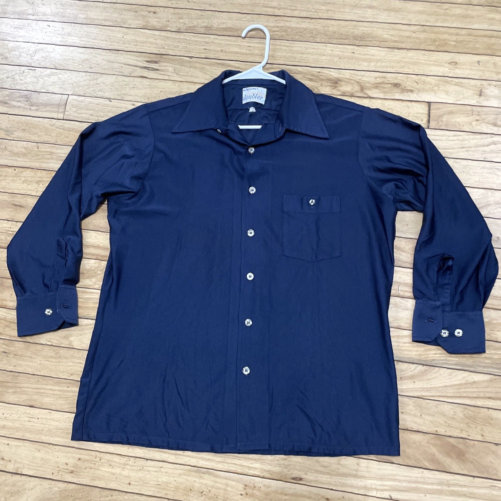 Arrow VINTAGE Arrow Shirt Doubler Polyester Saturday Night Fever Disco Large Mens 16.5 35 Blue 1970s Shirt Mens 16.5 35 Size US L / EU 52-54 / 3 - 5 Thumbnail