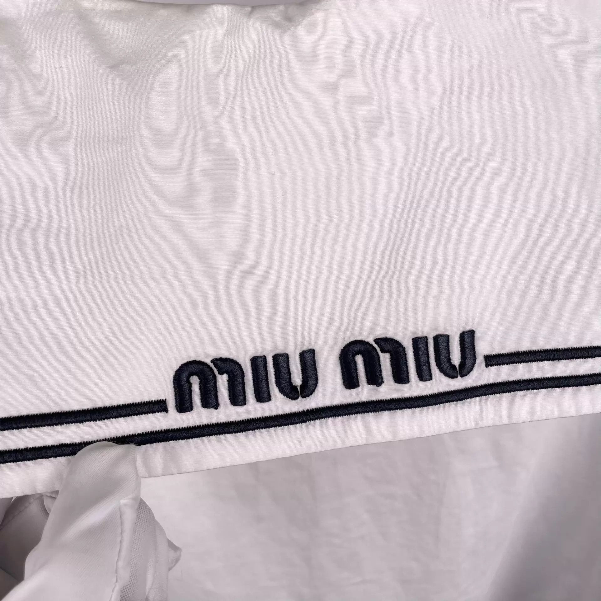 Miu Miu MIU MIU White Cotton Navy Collar Short Sleeve M Size M / US 6-8 / IT 42-44 - 3 Thumbnail