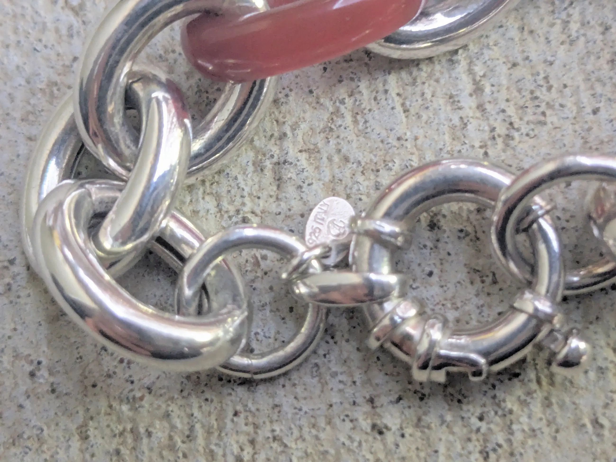 Jewelry Vintage Sterling Silver Bracelet Carnelian Oval 6.75 Italy Size 26 - 3 Thumbnail