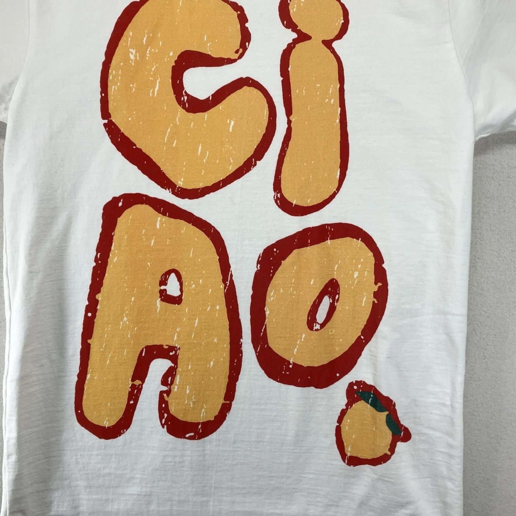 Etro Women's T-Shirt Ciao Limon Short Sleeve White Crew Neck Pullover Logo Front Graphic 90s Retro Heavyweight Cotton USA Small SS Size 28" / US 6 / IT 42 - 4 Thumbnail