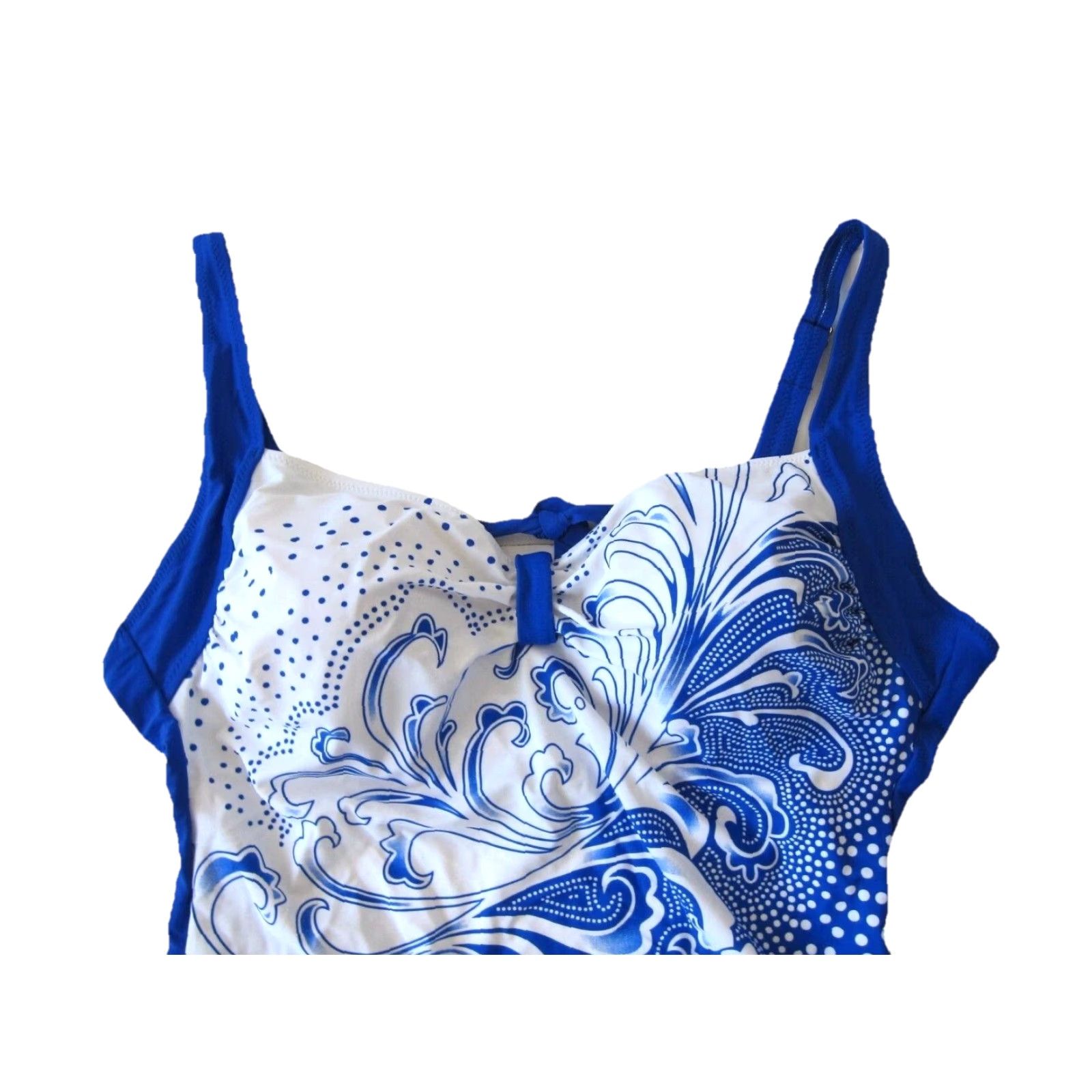 Vintage VINTAGE Cocopear Blue White Floral Wave Polka Dot One Piece Swimsuit Women Size XL Size ONE SIZE - 3 Thumbnail