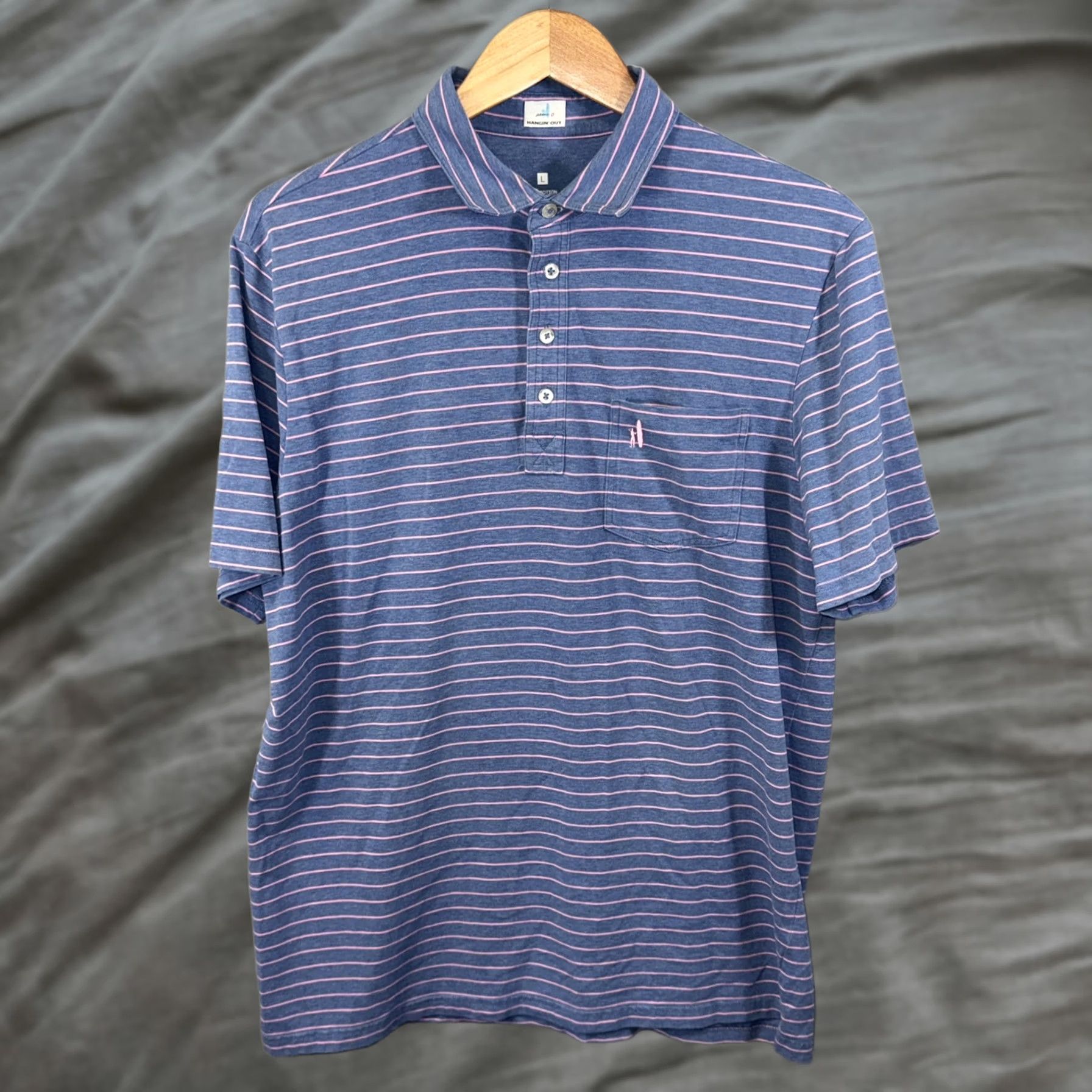 johnnie-O johnnie-O Polo Shirt Mens L Blue Pink Striped Hangin' Out Stretch Pocket Shirt Size US L / EU 52-54 / 3 - 1 Thumbnail