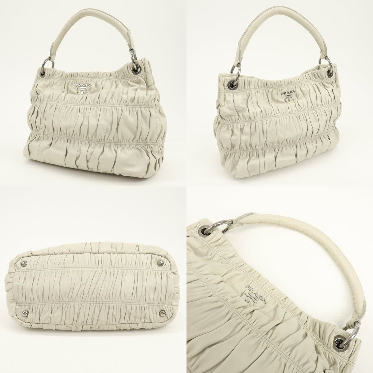Prada Prada Gathered Lambskin Shoulder Bag Beige Size ONE SIZE - 3 Thumbnail