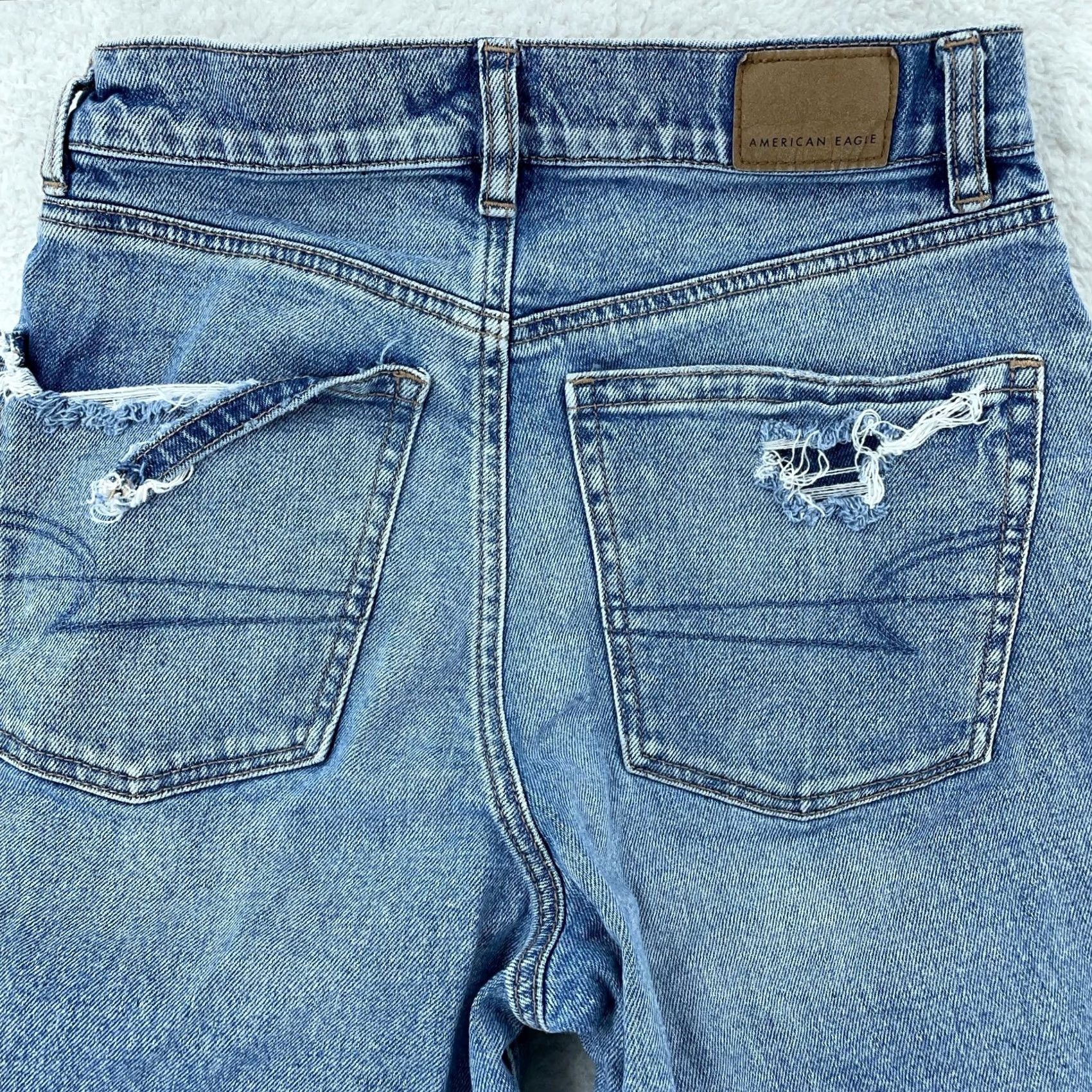 American Eagle Outfitters American Eagle Outfitters Jeans Womens 2 High Rise Baggy Straight Distressed Pockets Denim Blue 30in Inseam Cotton Spandex Zip Womens Size 26" / US 2 / IT 38 - 3 Thumbnail