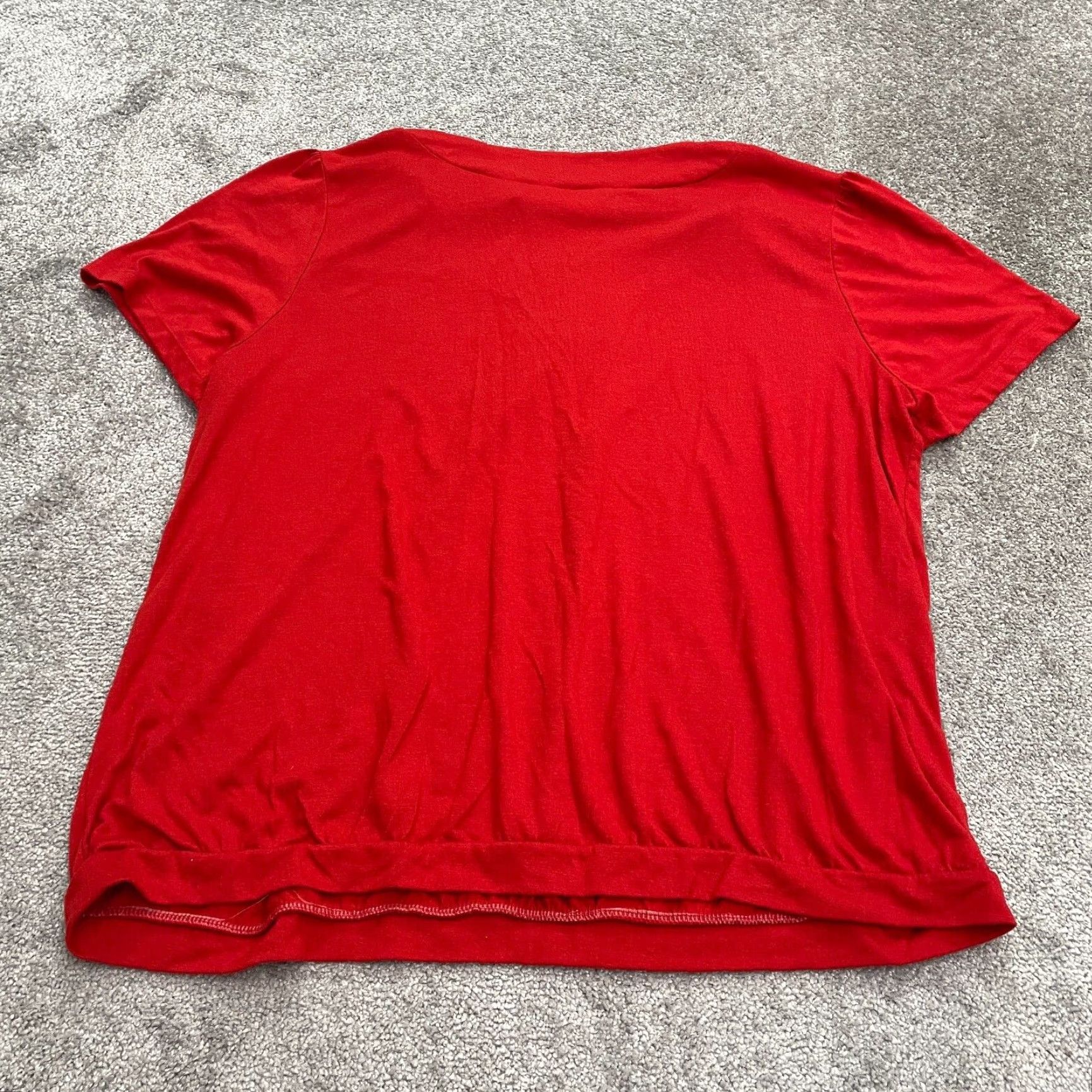 Vintage Liz & Me Blouse Womens 1X Plus Red Solid Short Sleeve Round Neck Casual Designer Classic Size XL / US 12-14 / IT 48-50 - 2 Thumbnail