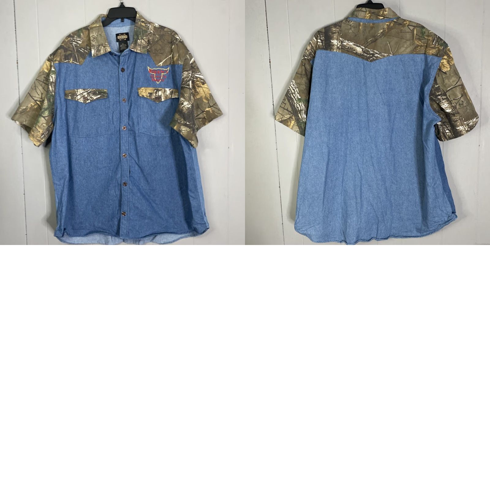 Denime Guide Gear Shirt Mens Button-Up Camo Denim 2XL Casual Short Sleeve Embroidered Multicolor XXL 28x33 Size US XXL / EU 58 / 5 - 8 Thumbnail