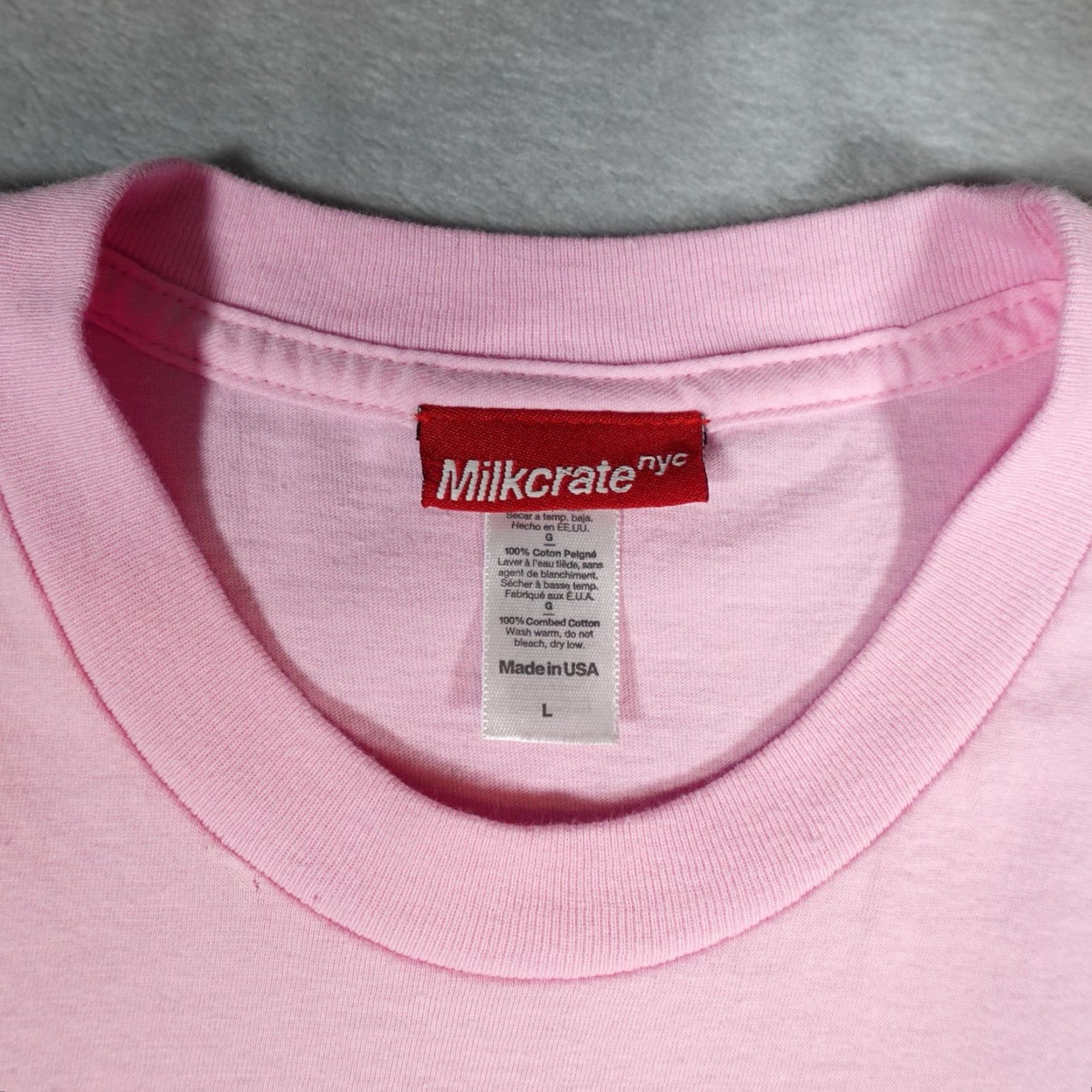 Pinko Milkcrate NYC Men's T-Shirt Large Pink USA Logo Short Sleeve Crew Neck Summer Fall Spring Made in USA Size US L / EU 52-54 / 3 - 4 Thumbnail