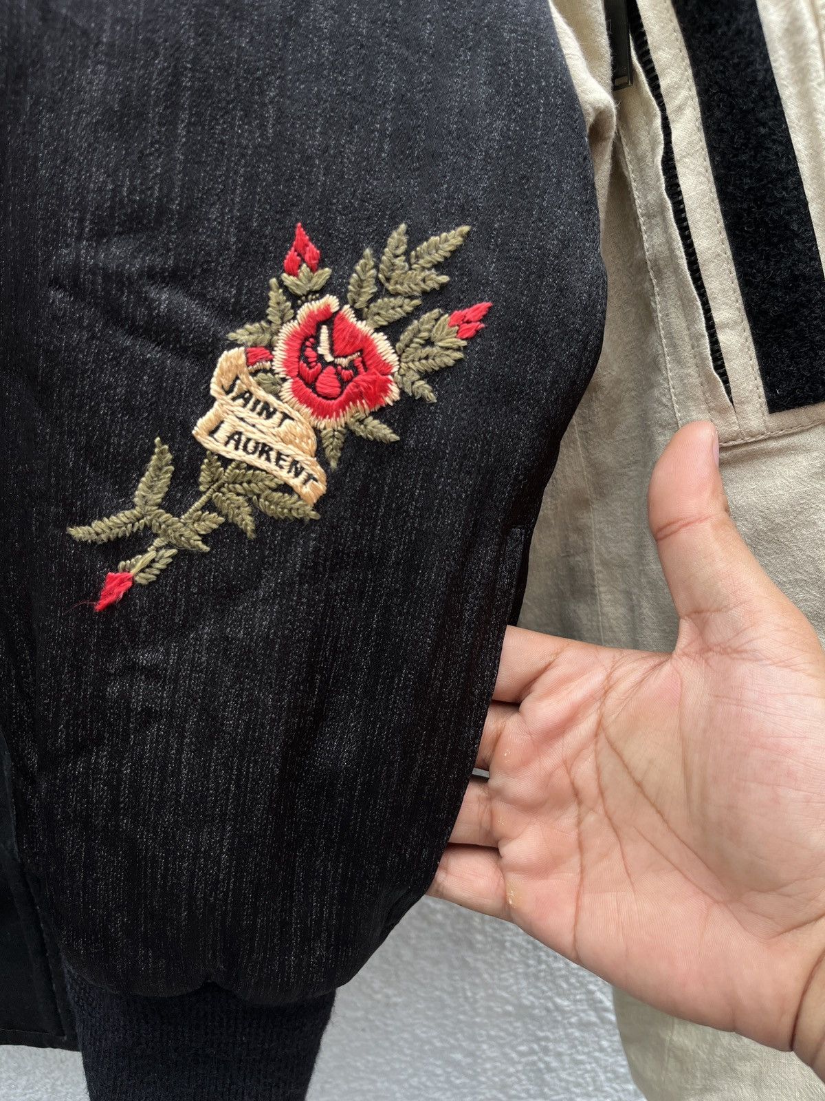 Saint Laurent Paris FW 2017 SLP Embroidered Distressed Bomber Jacket Size US S / EU 44-46 / 1 - 10 Thumbnail