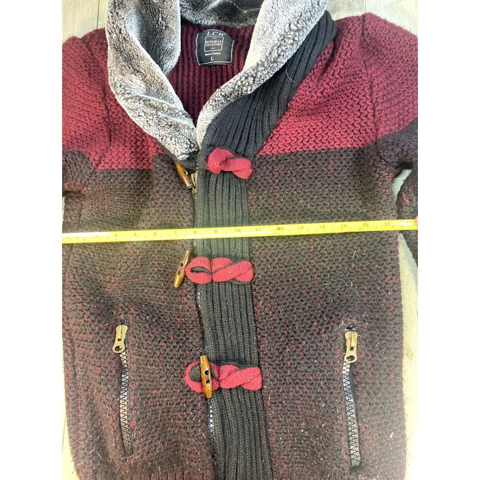 Vintage LCR BLACK - BURGUNDY ZIP SWEATER Men Full Zip L Regular Size Large Hoodie Style Zippered Knit Baroque? Size US L / EU 52-54 / 3 - 3 Thumbnail