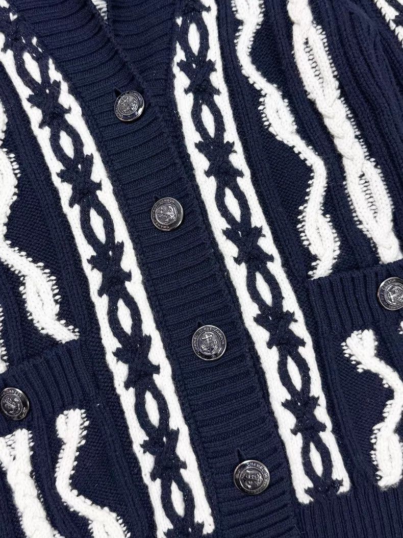 Chanel Chanel Pin white navy collar long-sleeved knitted cardigan Size XXS / US 00 / IT 34 - 4 Thumbnail