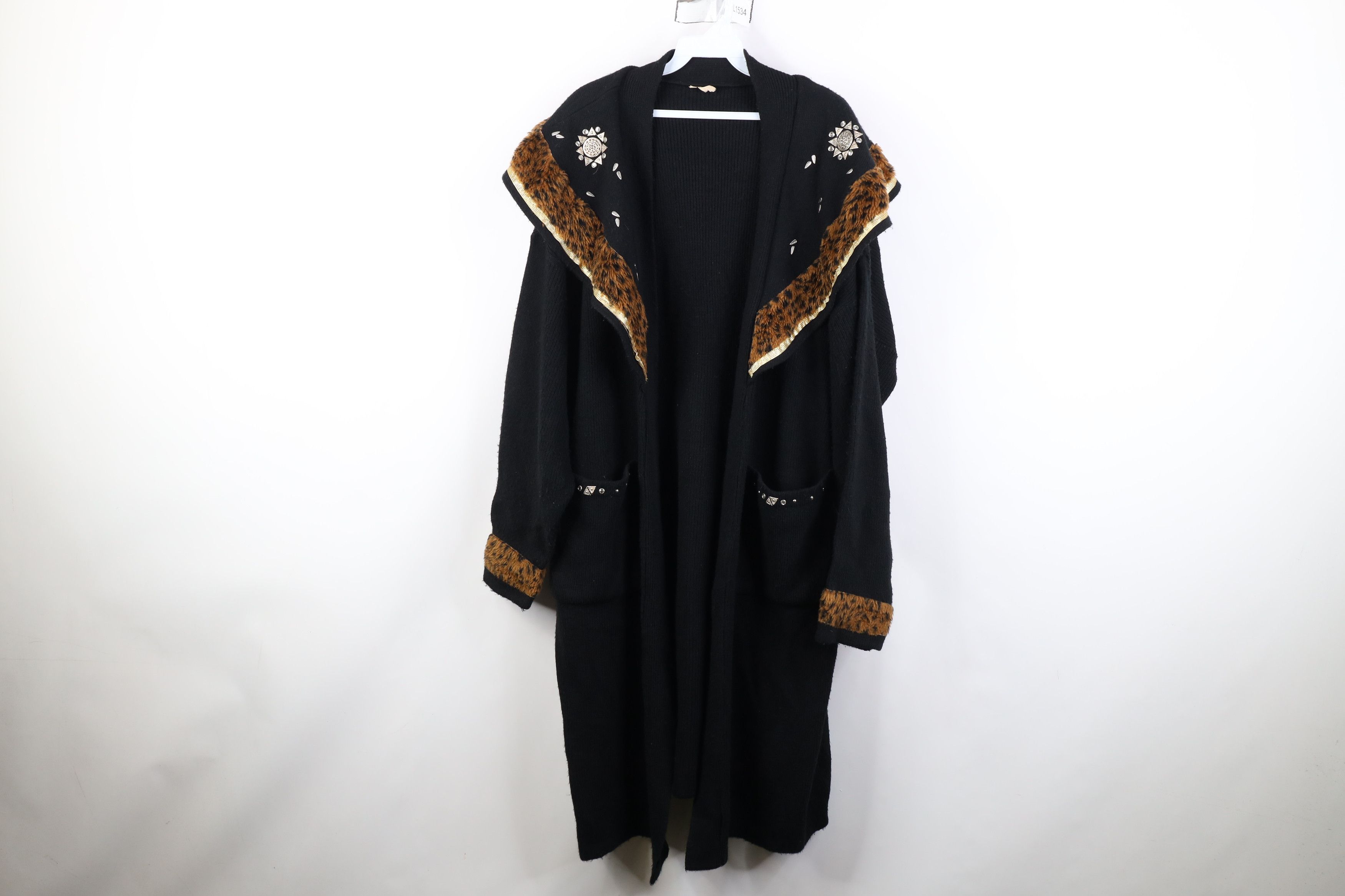 Vintage Vintage 90s Streetwear Knit Sun Feather Leopard Sweater Size ONE SIZE - 1 Thumbnail