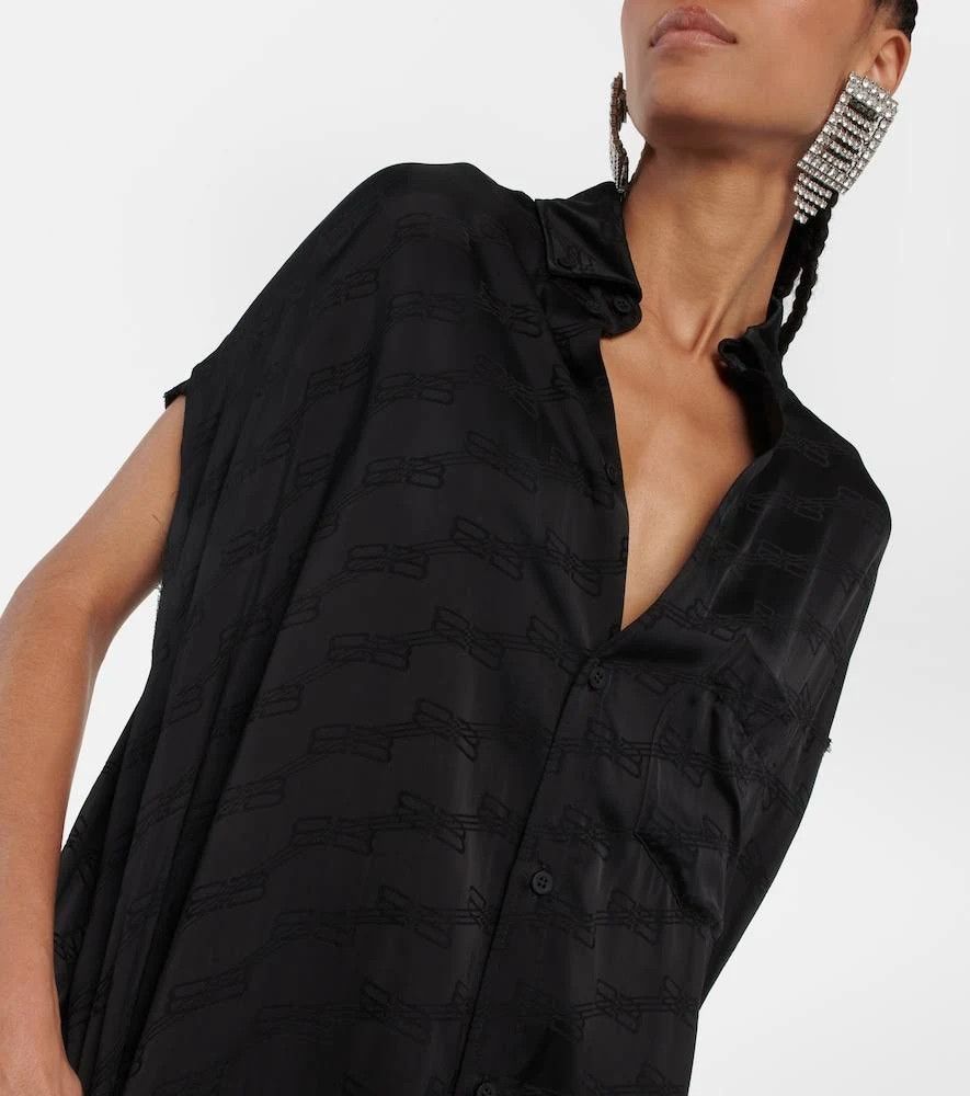 Balenciaga o1in1g1024 BB Monogram Knotted Rawcut Dress in Black Size XS / US 0-2 / IT 36-38 - 5 Thumbnail
