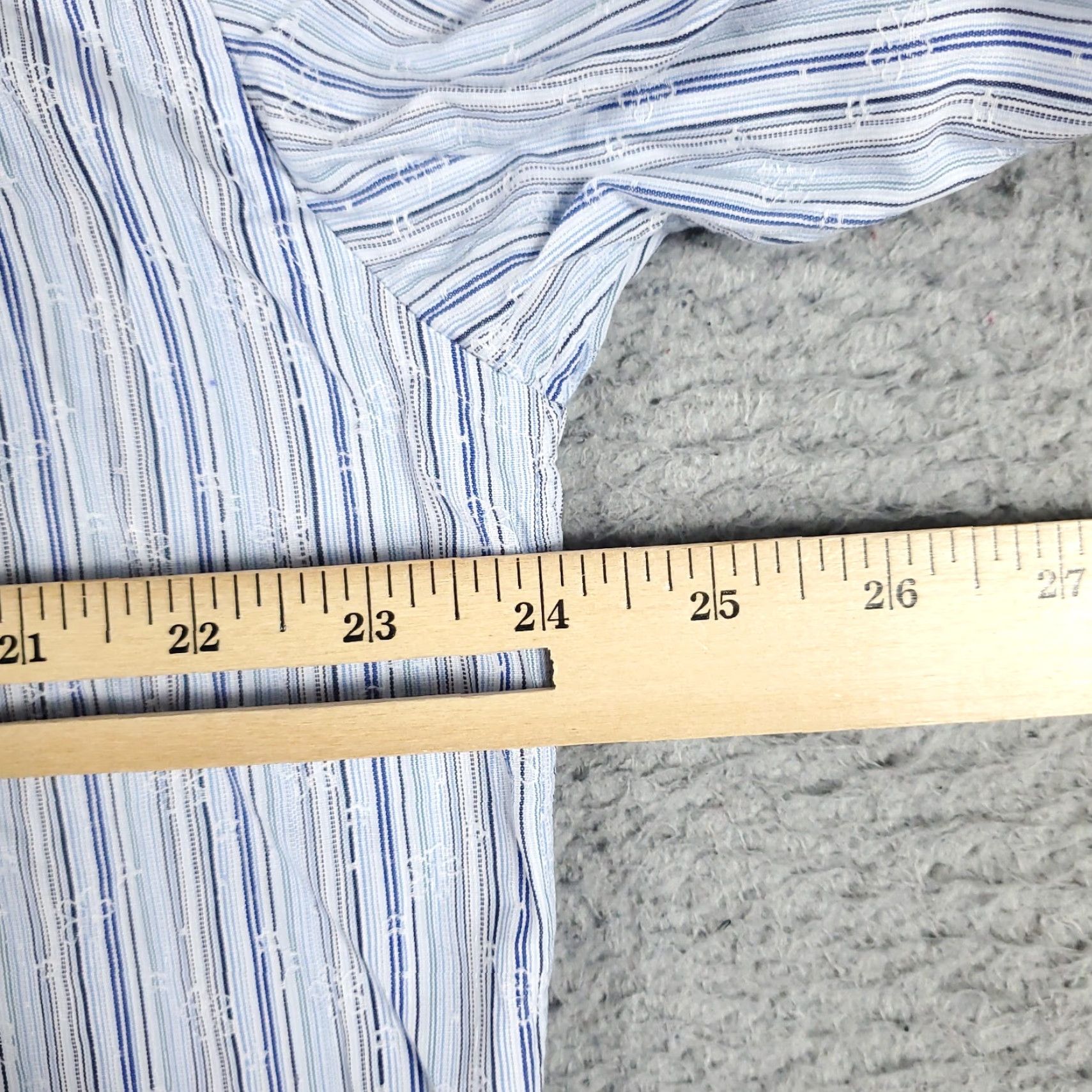 BUGATCHI Bugatchi Uomo Dress Shirt Mens 16.5 Blue Striped Long Sleeve Button Up Regular Fit Size 42R - 6 Thumbnail