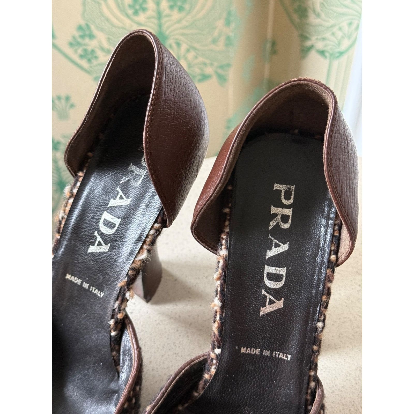 Prada Prada Wool Leather Brown Peep Toe D’Orsay Heels Pumps 37 Size US 7 / IT 37 - 5 Thumbnail