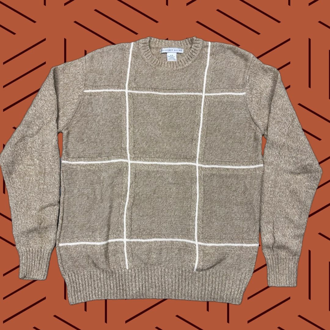 Geoffrey Beene VINTAGE Geoffrey Beene 90s Mens Pullover Sweater Small Beige Plaid Cotton Knit Long Sleeve Preppy Quality Size US S / EU 44-46 / 1 - 1 Thumbnail