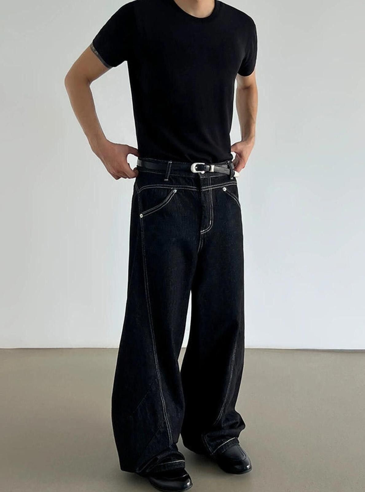 Jean Black Wide-Leg White Stich Detailing Jeans Size US 32 / EU 48 - 8 Thumbnail