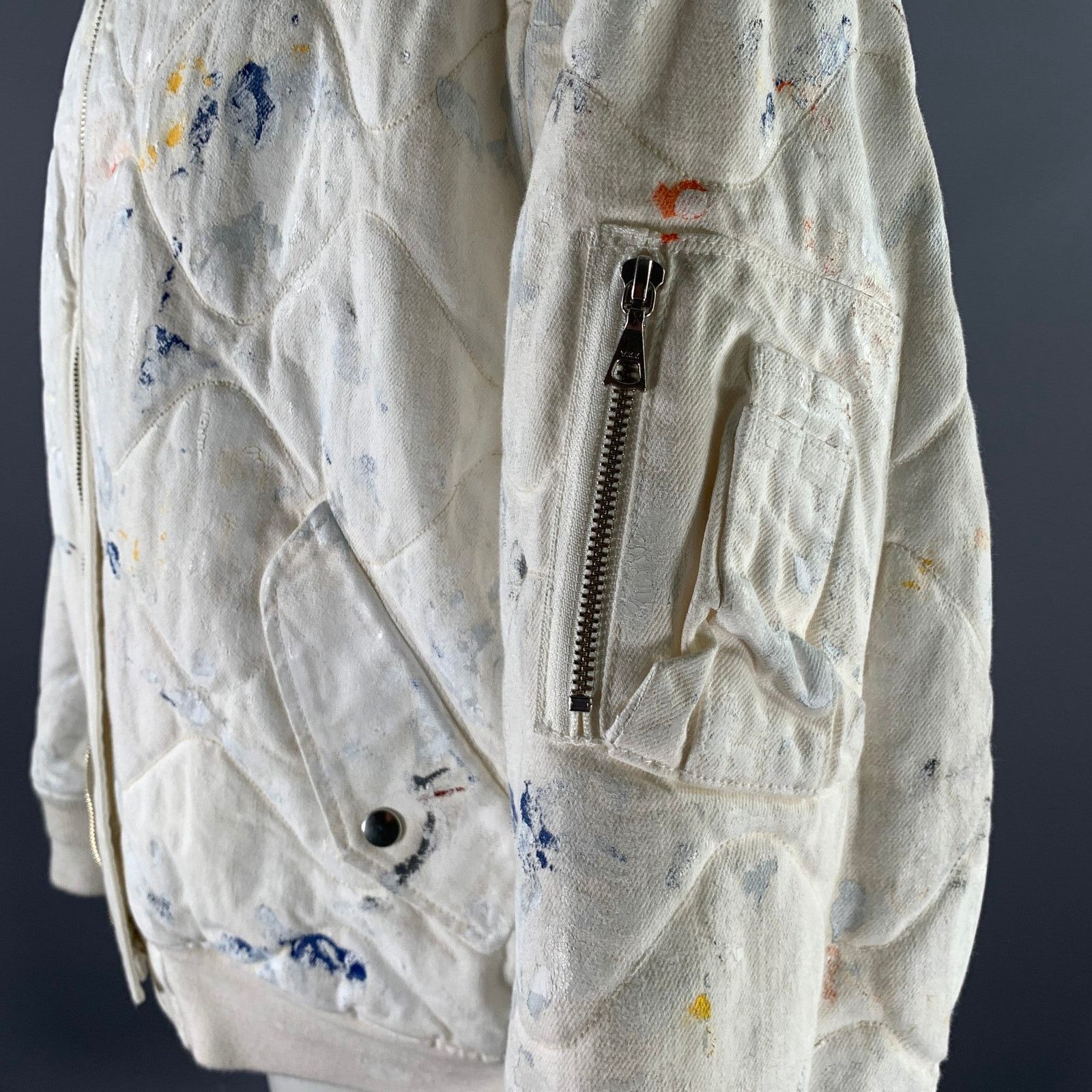 John Elliott JOHN ELLIOTT XL White Paint Splatter Cotton Bomber Jacket Size US XL / EU 56 / 4 - 5 Thumbnail