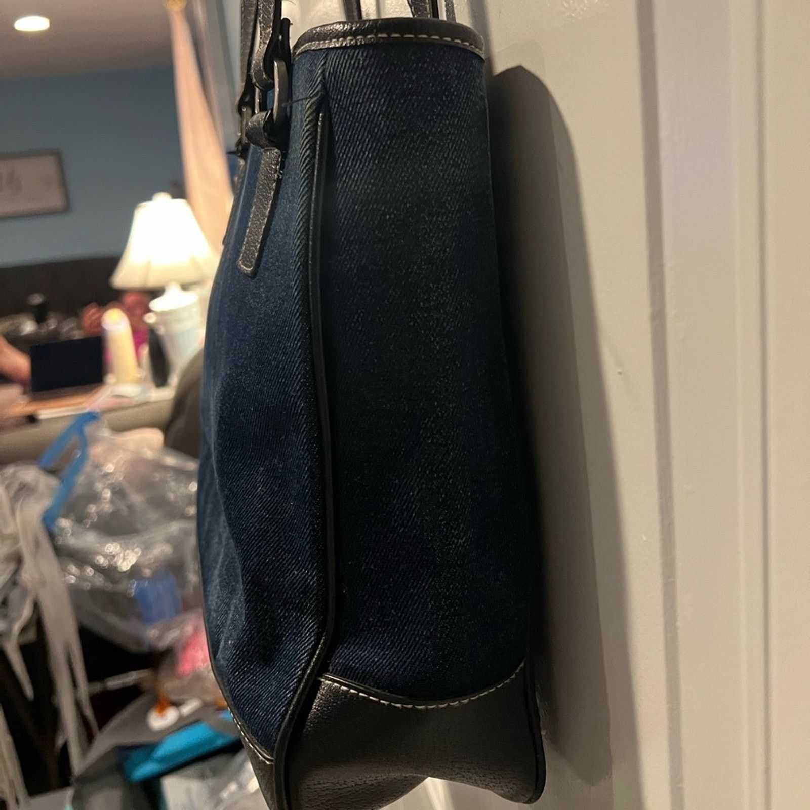 & Other Stories Dark Blue Denim Baguette Bag with Dark Brown Leather Straps Size ONE SIZE - 4 Thumbnail