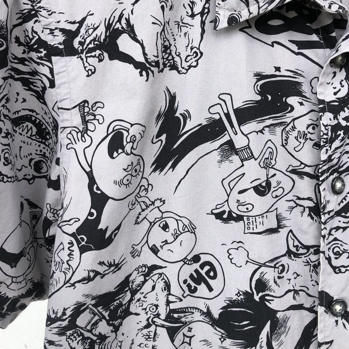 PPFM PPFM Mens Grey & Black All Over Printed Short Sleeve Shirt Size US M / EU 48-50 / 2 - 8 Thumbnail