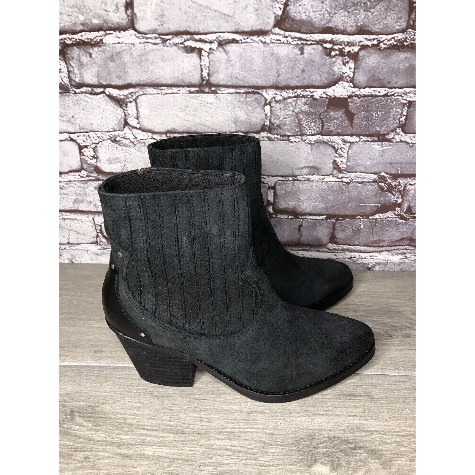 Other Musse & Cloud Black Suede Leather Chelsea Block Heel Boots W Size US 9 / IT 39 - 23 Thumbnail