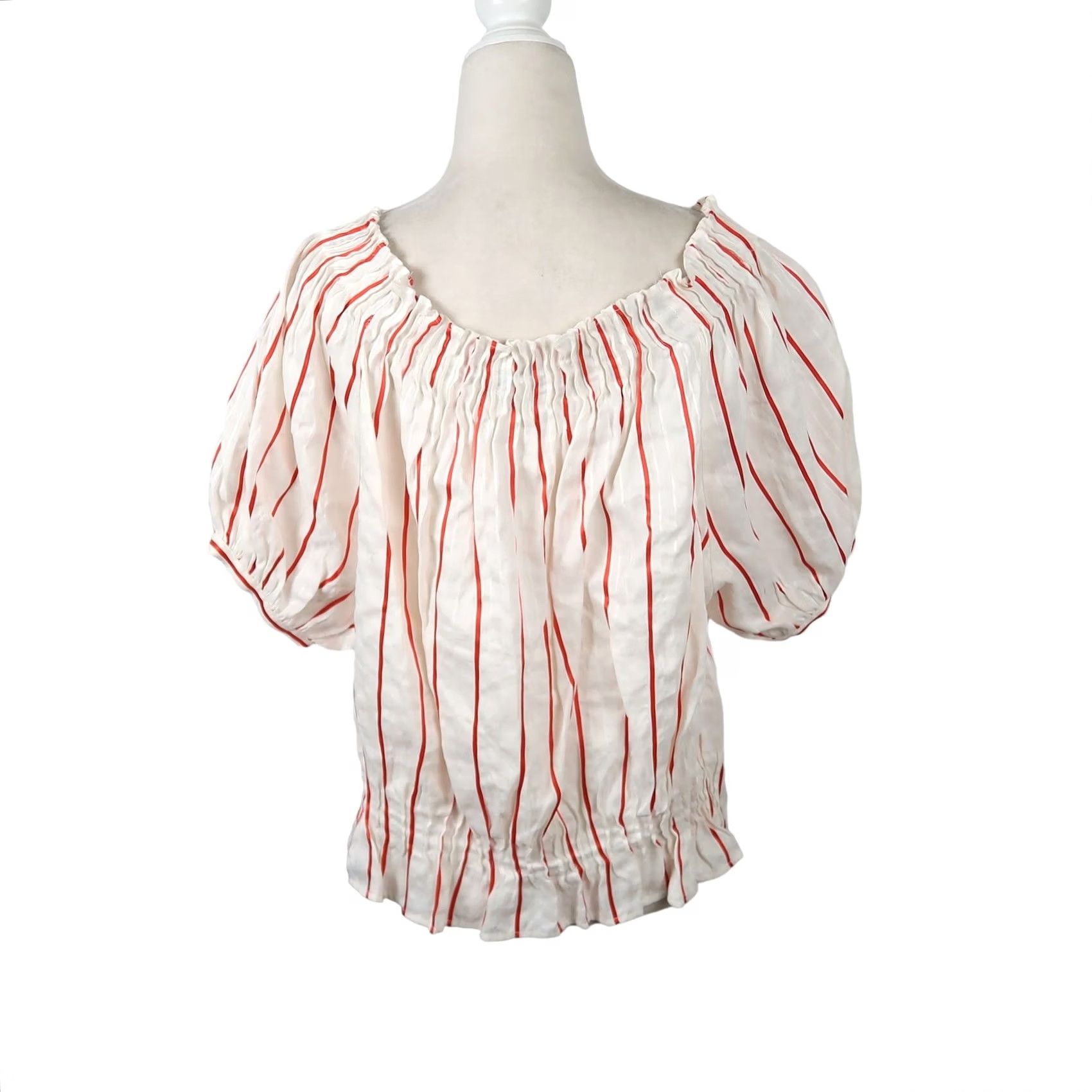 Vintage Lewit Blouse Shirt Off-Shoulder White Red Stripe Puff Sleeve M Womens Regular Size N/A Size M / US 6-8 / IT 42-44 - 4 Thumbnail