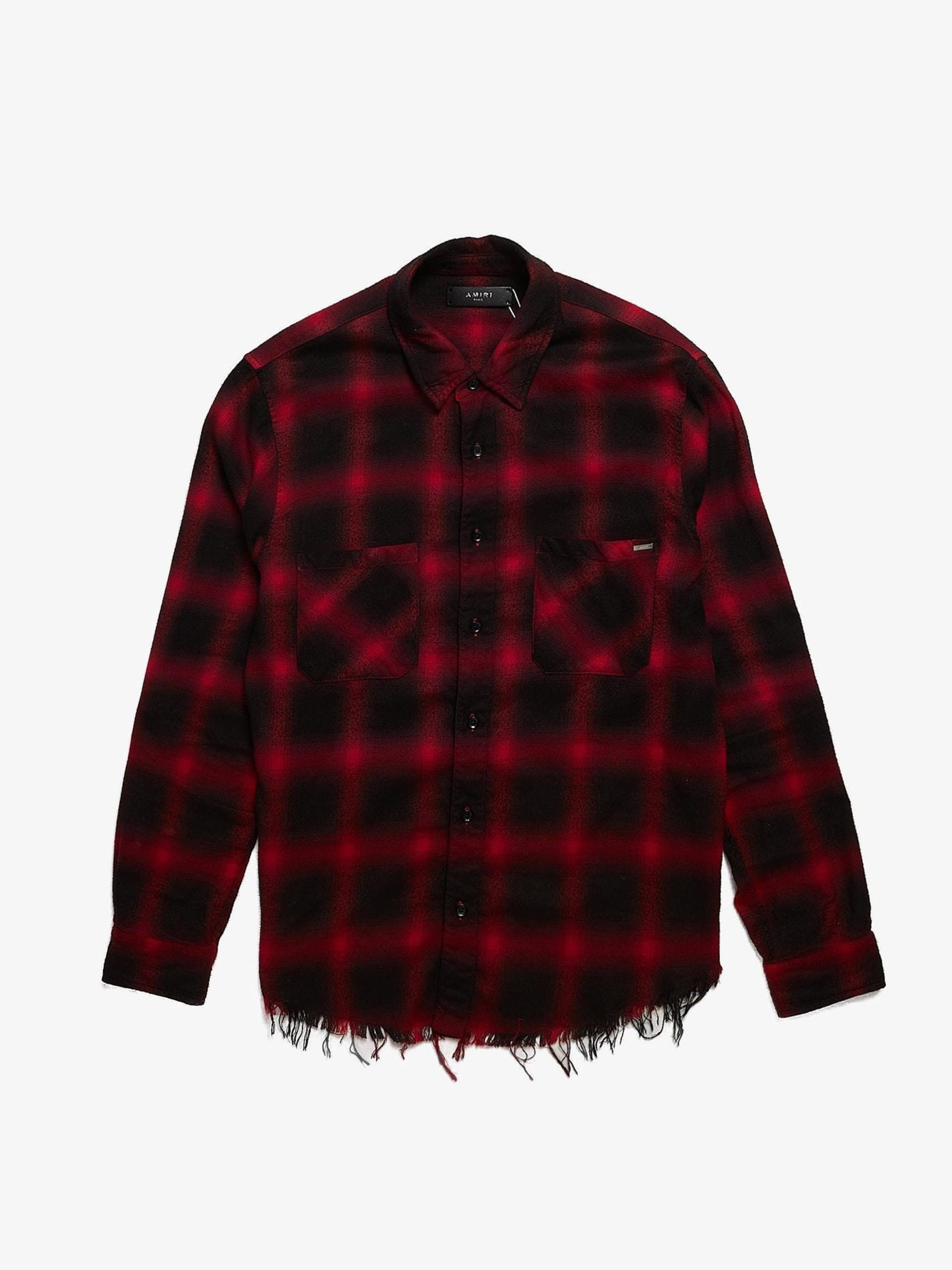 image of Amiri Red & Black Buttoned Checkered Distressed Cotton & Viscose Shirt, Men's (Size Small)