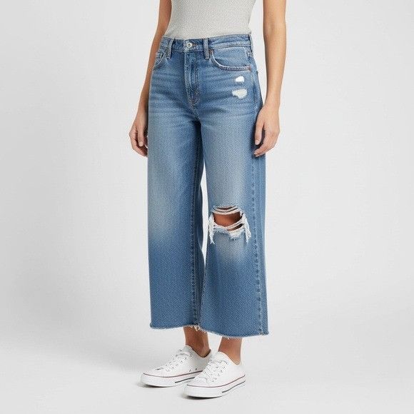 Other DAZE Denim Cropped Wide Leg Distressed Blue Jeans Size 29" - 1 Thumbnail