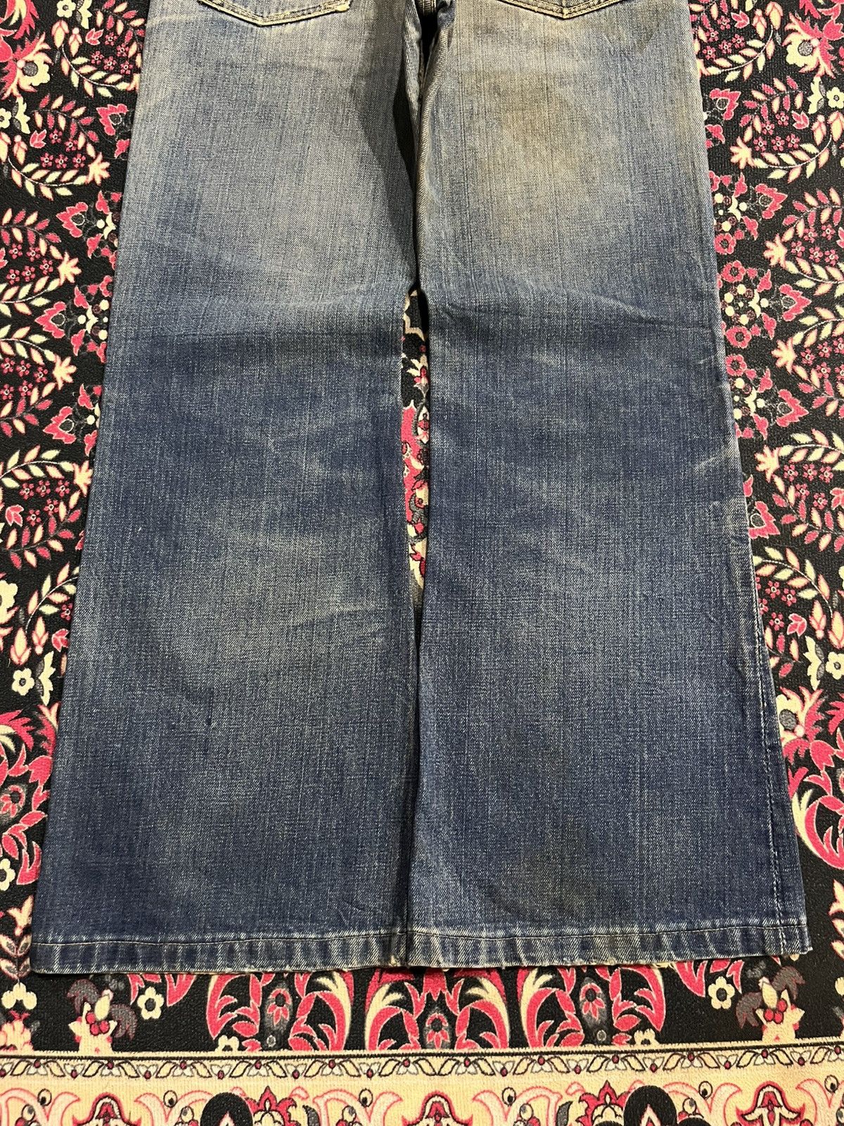 Vintage Vintage 70s Big Stone Bell Bottom Blue Washed Flare Jeans Size US 31 - 11 Thumbnail
