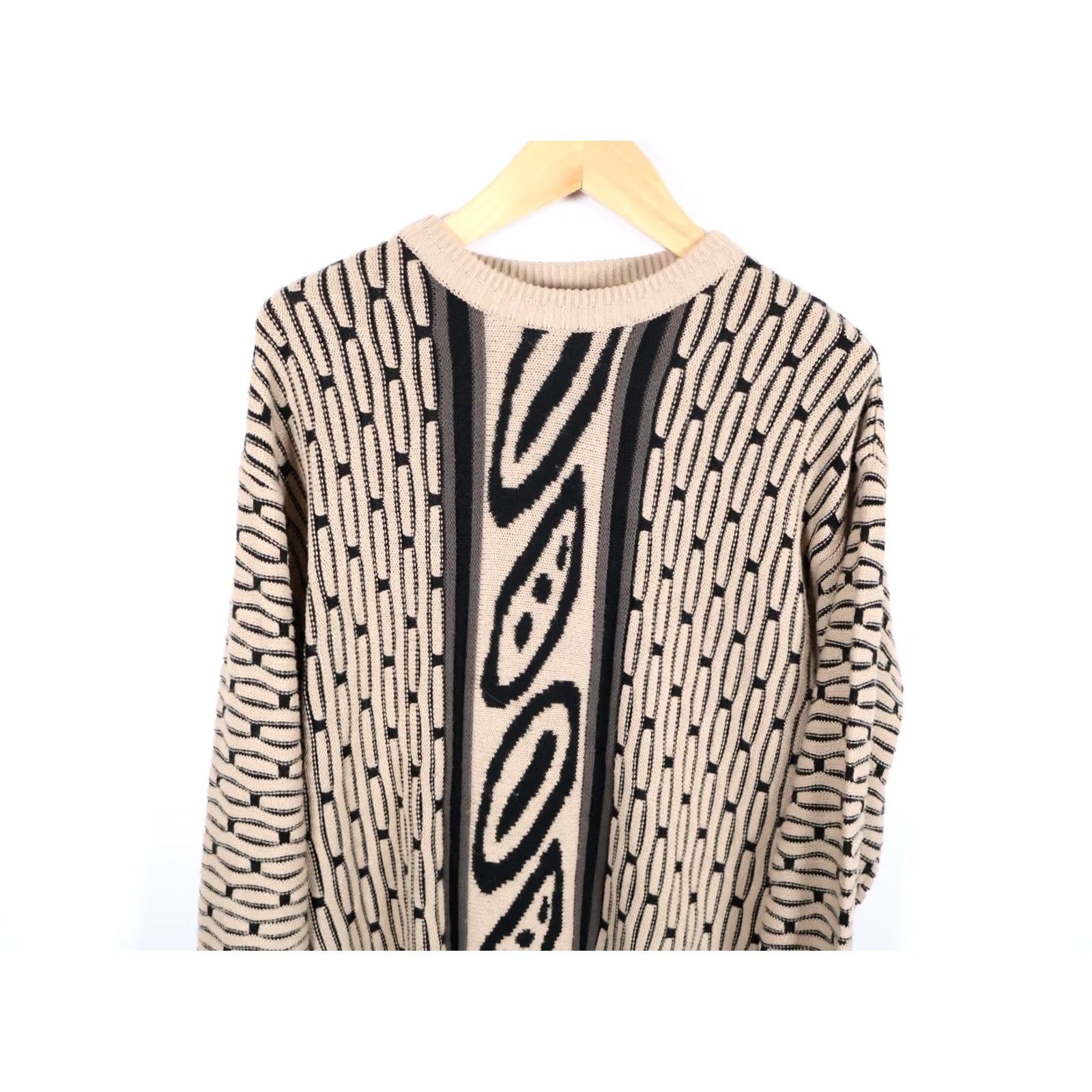 Vintage VINTAGE 90s Dad Style Sweater John Blair Pullover Geometric Pattern Beige XL Mens Regular Knit Crew Neck Lightweight Chunky-Knit Size US XL / EU 56 / 4 - 4 Thumbnail