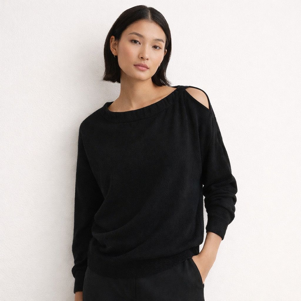 Vince Vince 100% Cashmere Cold Shoulder Sweater in black Large Size L / US 10 / IT 46 - 1 Thumbnail