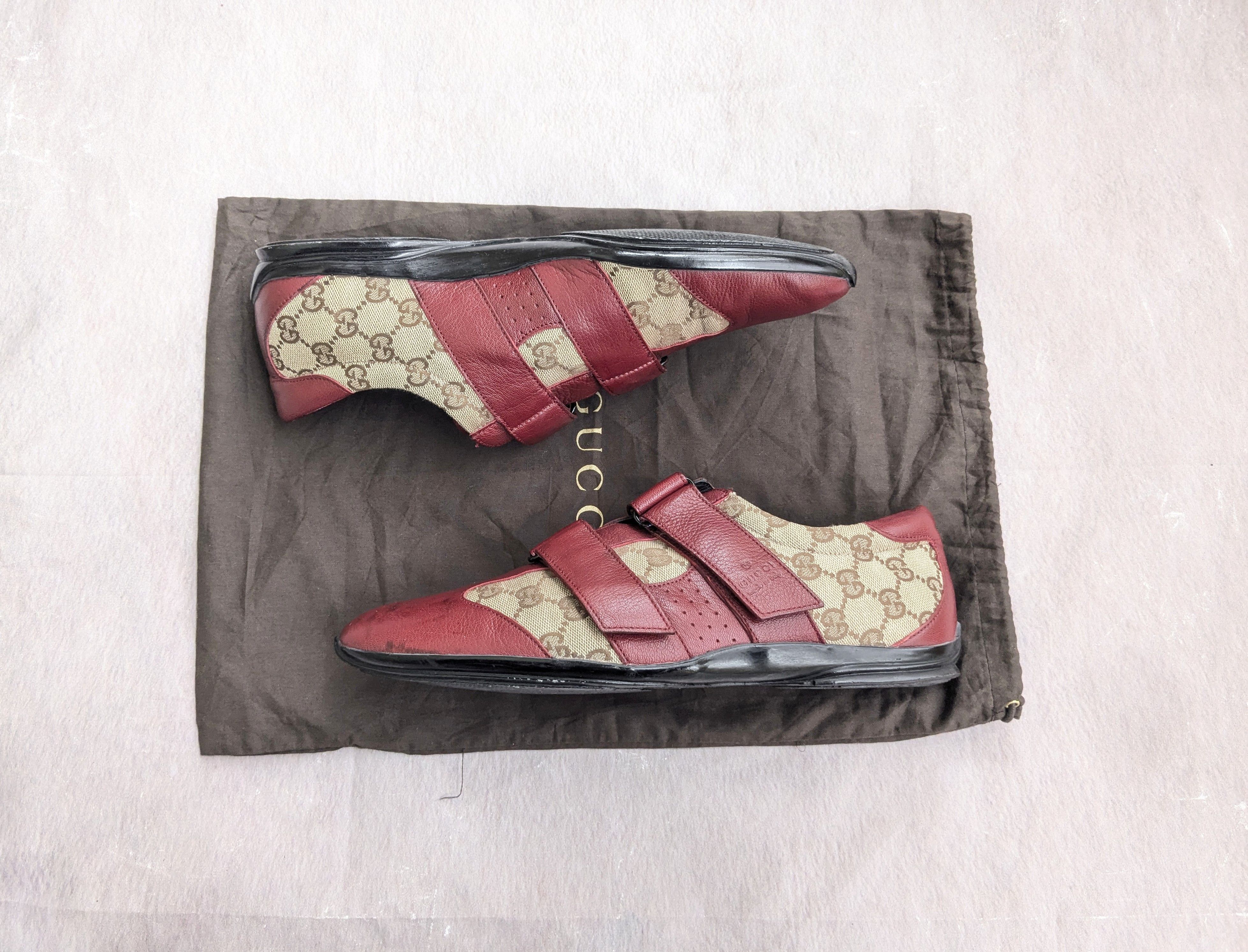 Gucci Sneakers Red Leather Monogram Canvas Logo GG
