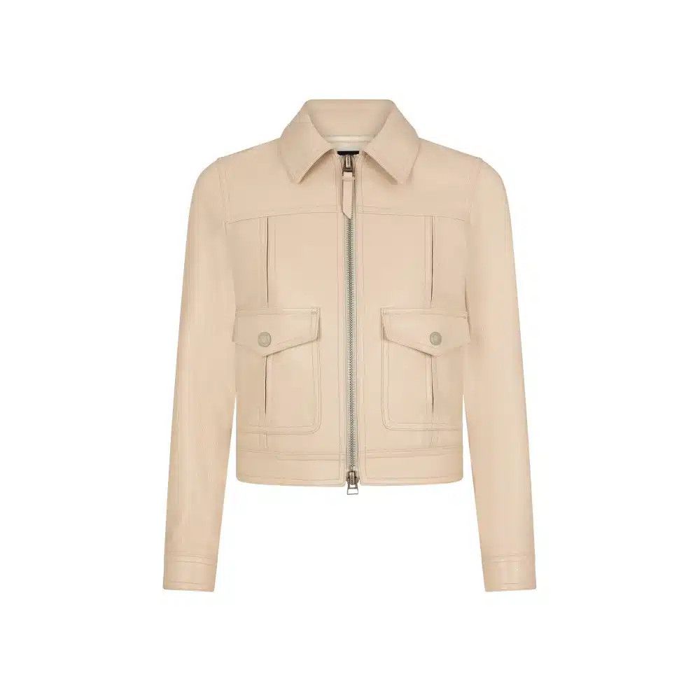 Tom Ford o1loc1c0725 CSL736 Shiny Grainy Calf Leather Blouson Beige Size XS / US 0-2 / IT 36-38 - 1 Thumbnail
