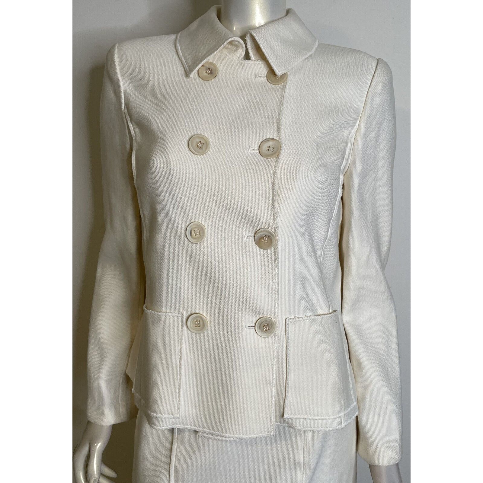 Oscar De La Renta Oscar de la Renta Ivory Woven Cotton Skirt Suit 8 Italy Size M / US 6-8 / IT 42-44 - 5 Thumbnail