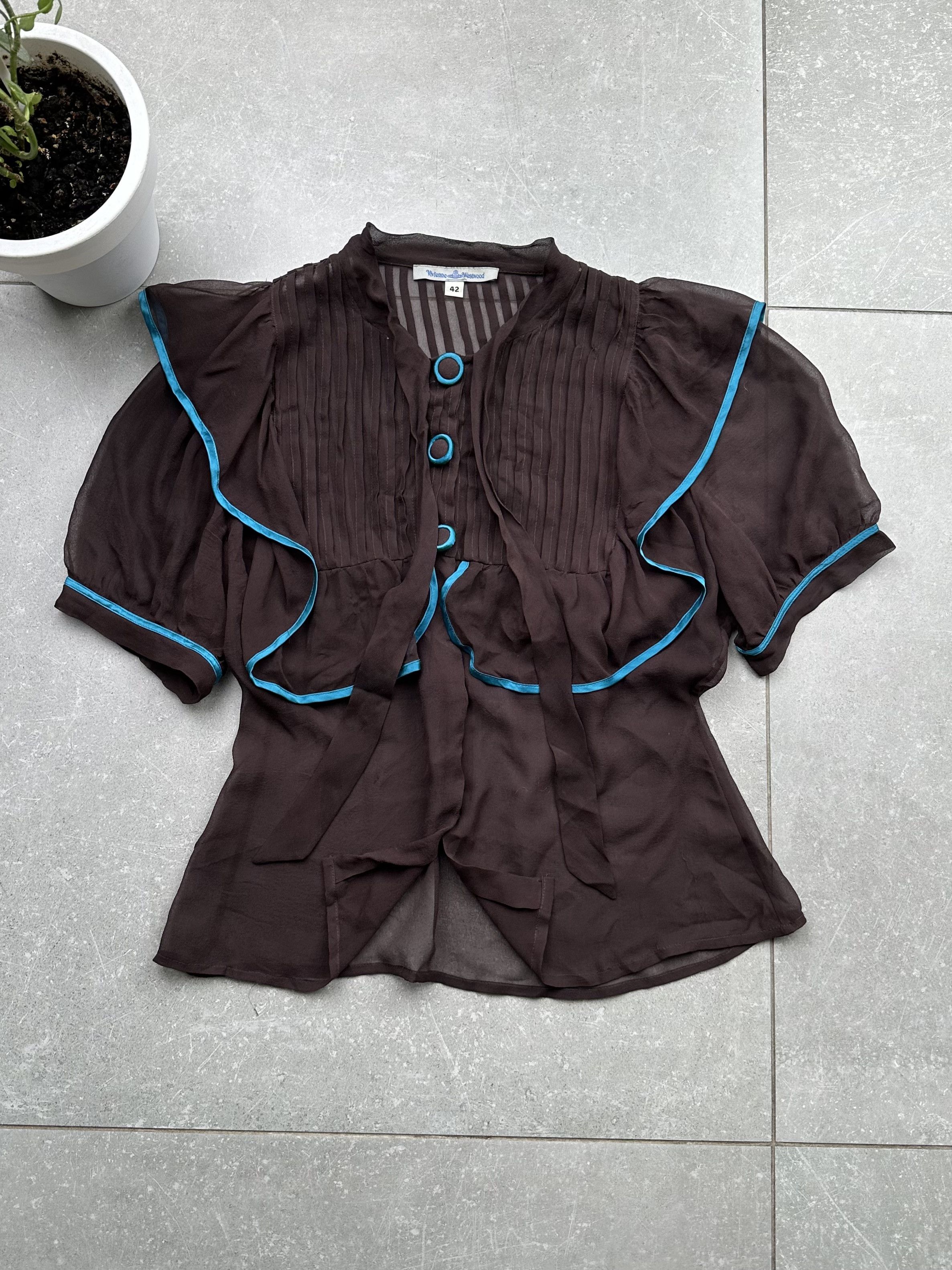 image of Archival Clothing x Vintage Vivienne Westwood Mesh Archive Silk Blouse in Brown, Women's (Size Medi