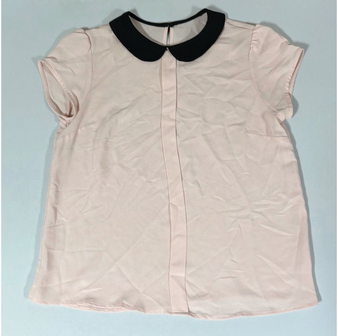 Vintage Pink Black Collared Chiffon Short Sleeve Top Blouse Size S🎀✨ Size S / US 4 / IT 40 - 2 Thumbnail