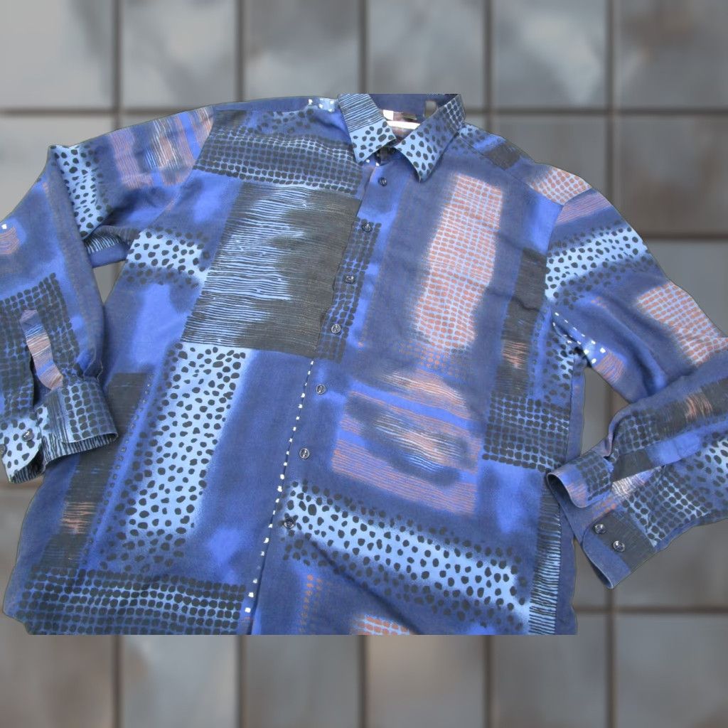 Vintage Haupt Dress Shirt Mens XL Blue Geometric Modal Long Sleeve Made In Germany Y2K Size 46R - 1 Thumbnail