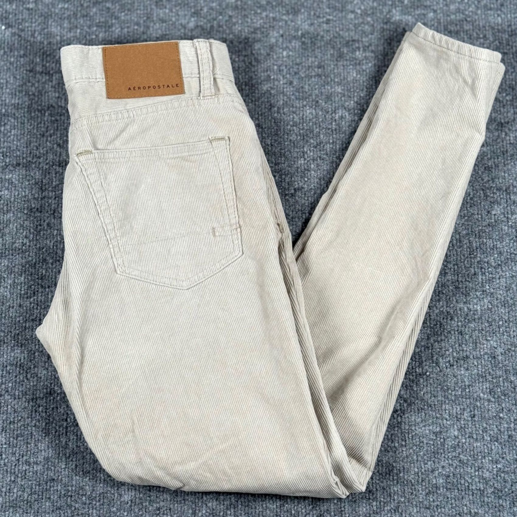 Aeropostale Aeropostale Skinny Corduroy Pants Beige 29x29 Men Slim 5-Pocket Denim Style Jeans Stretch Vintage No N/A Size US 29 - 2 Thumbnail