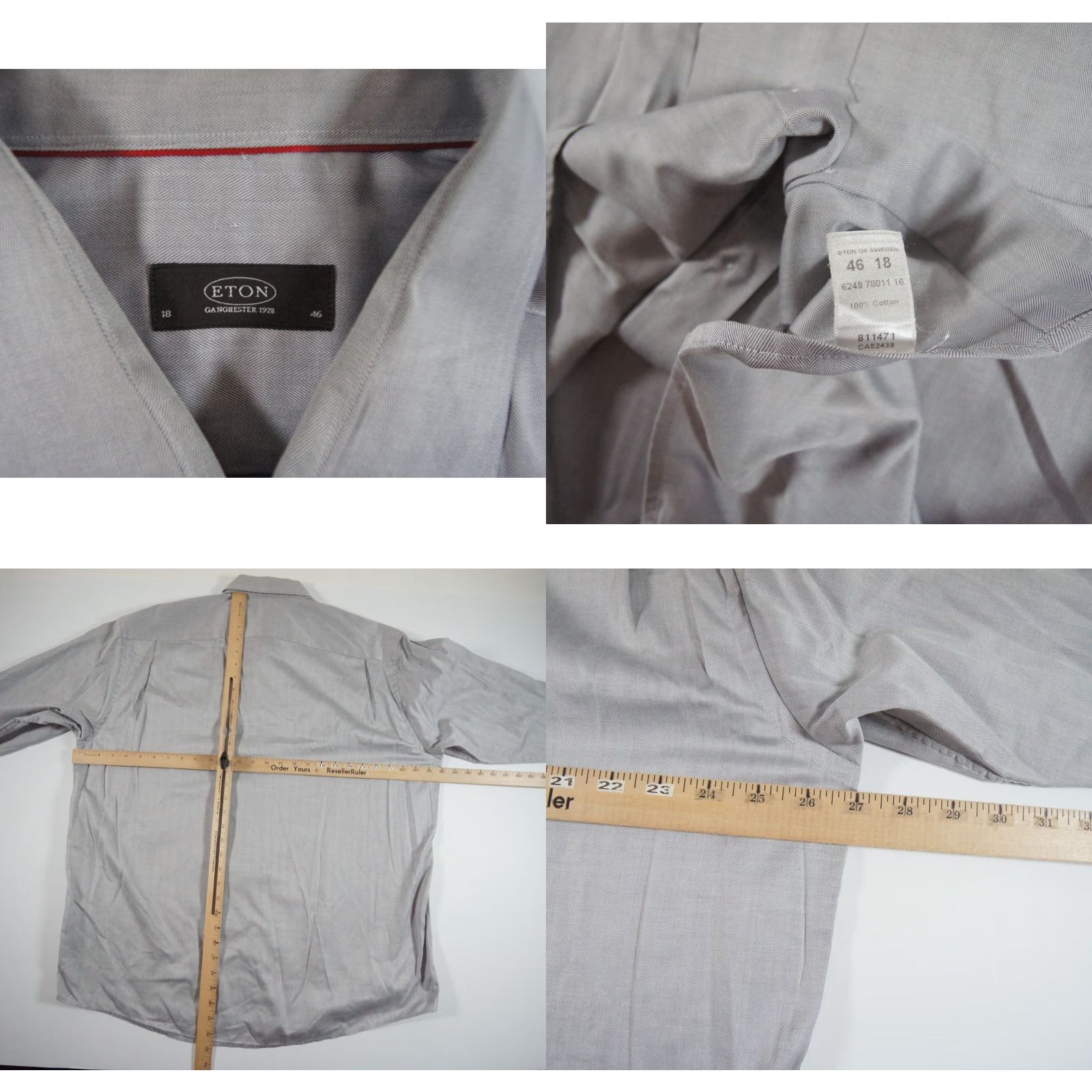Eton VINTAGE ETON Men's Button Up Shirt Long Sleeve Gray 18 Collared Formal Casual Bookend Size 48R - 8 Thumbnail