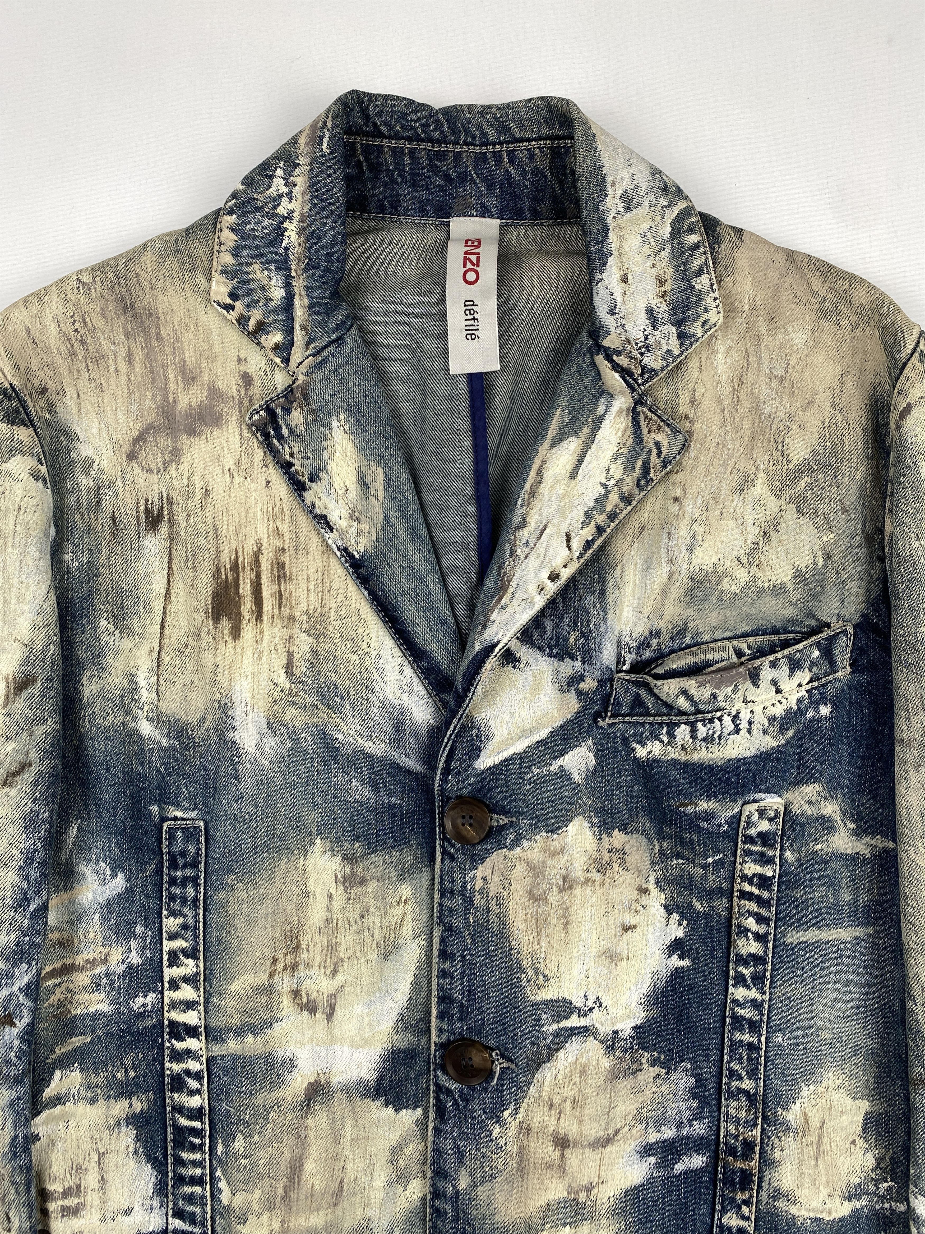 Kenzo Paint Splattered Denim Suit Jacket Size US M / EU 48-50 / 2 - 3 Thumbnail