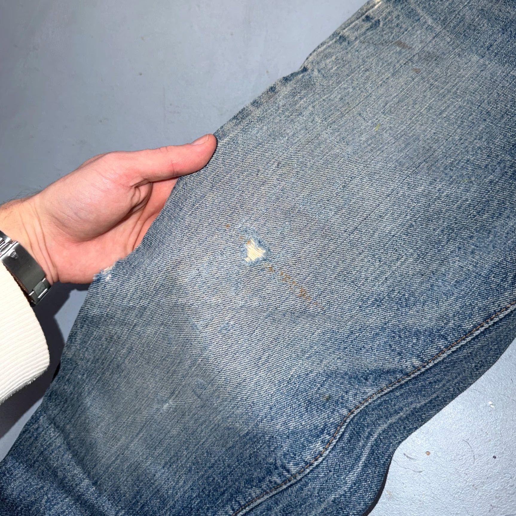 Levi's VINTAGE Levi's 501 Jeans 70s 80s USA Light Wash Classic Straight 31x33 5-Pocket Denim Button USA Mens Blue Light Distressed Regular Coat? Size US 31 - 7 Thumbnail