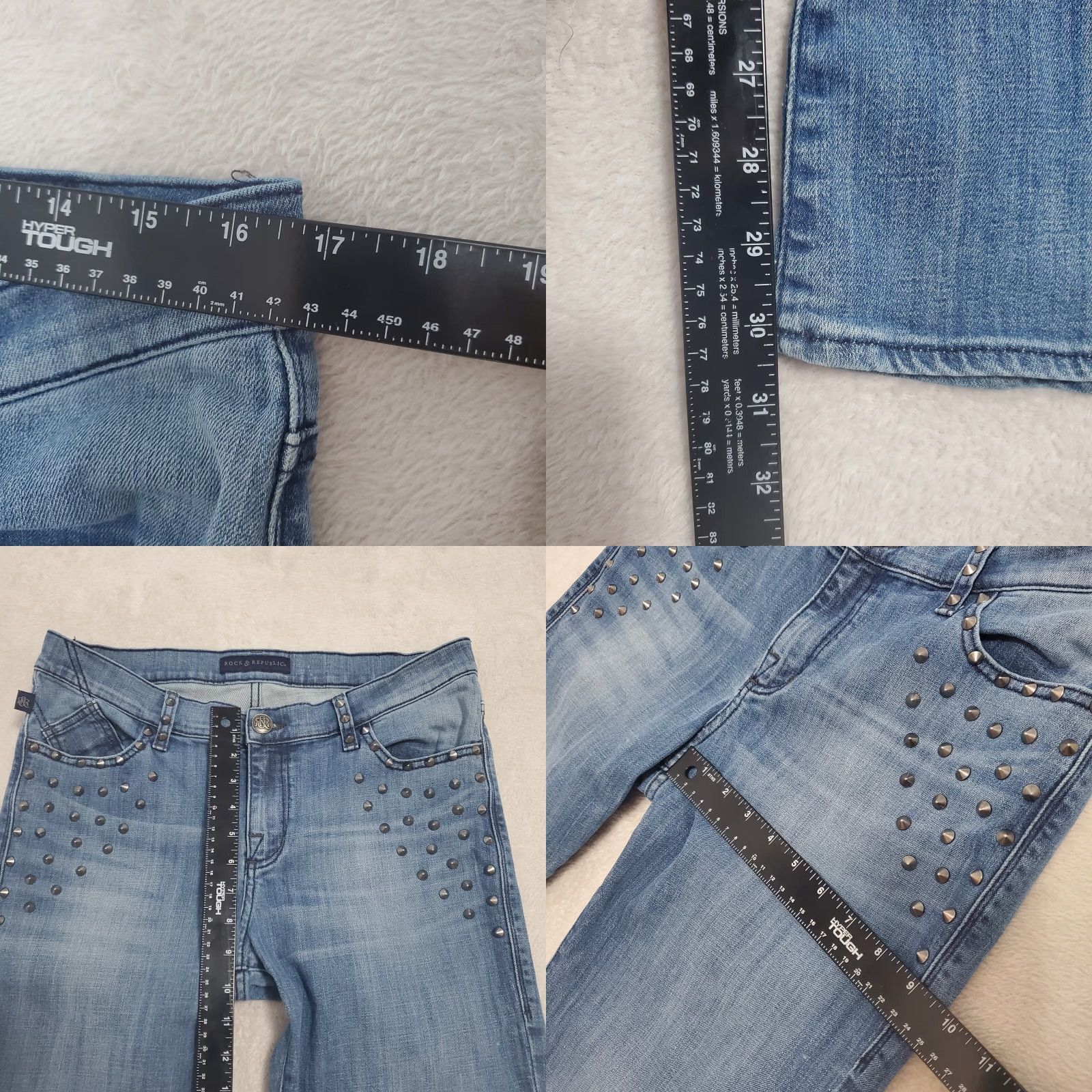 Vintage VINTAGE Rock & Republic Kasandra Jeans Women 14M Blue Studded Spiked Cotton Blend Denim Jeans Boots Cut 90s Metal Goth Womens Size 36" / US 14 / IT 50 - 8 Thumbnail