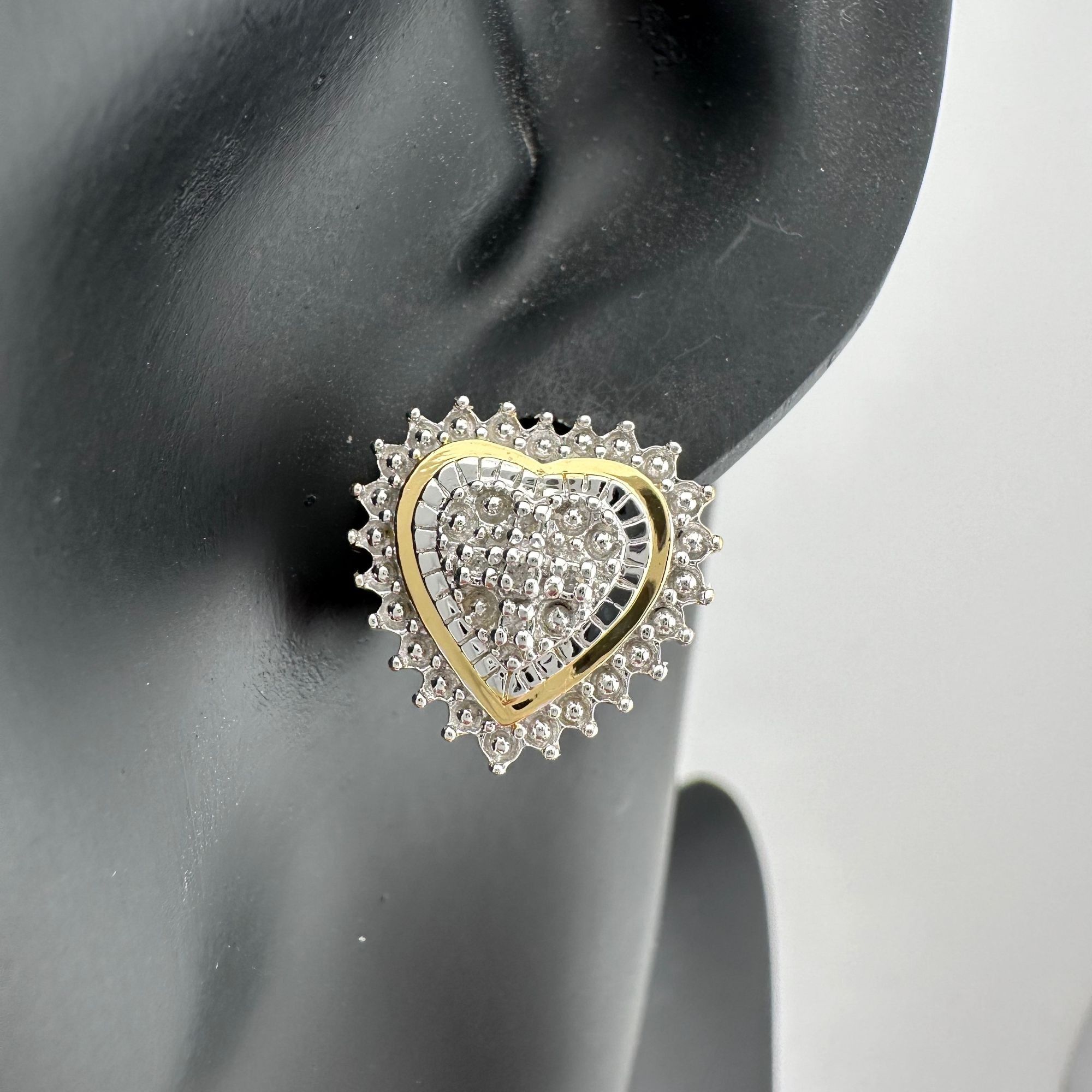 Other Two Tone Diamond Heart Stud Earrings in Sterling with 14 kt Size ONE SIZE - 15 Thumbnail
