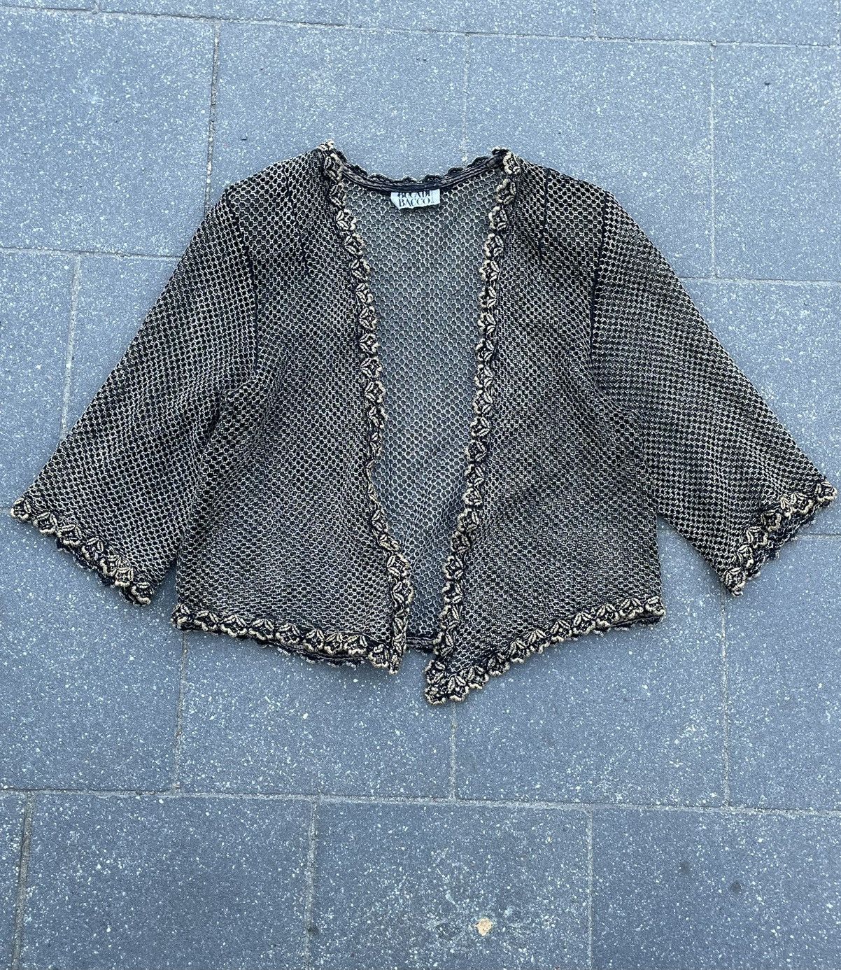 Italic × Vintage Bucadi Bacco Dark Leaves Crop Top Cardigan Mesh Style Opium Size S / US 4 / IT 40 - 4 Thumbnail
