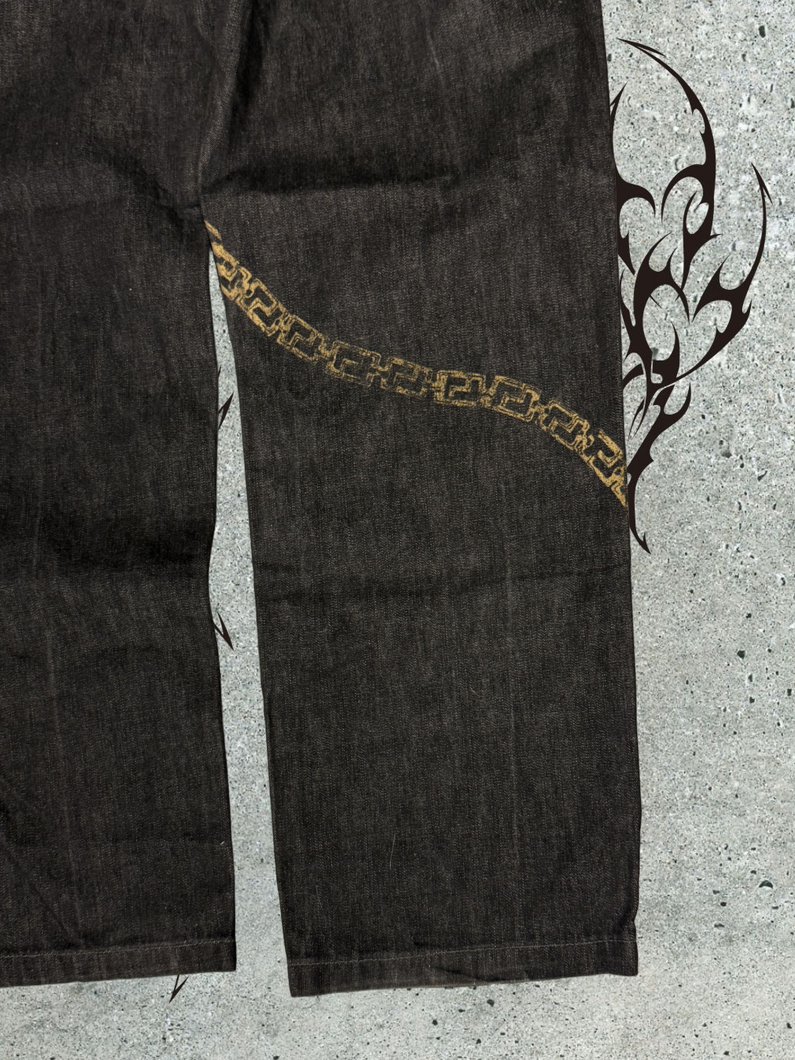 Versace Jeans Couture Very rare Y2K VJC black gold chain wraparound denim Size US 40 / EU 56 - 3 Thumbnail
