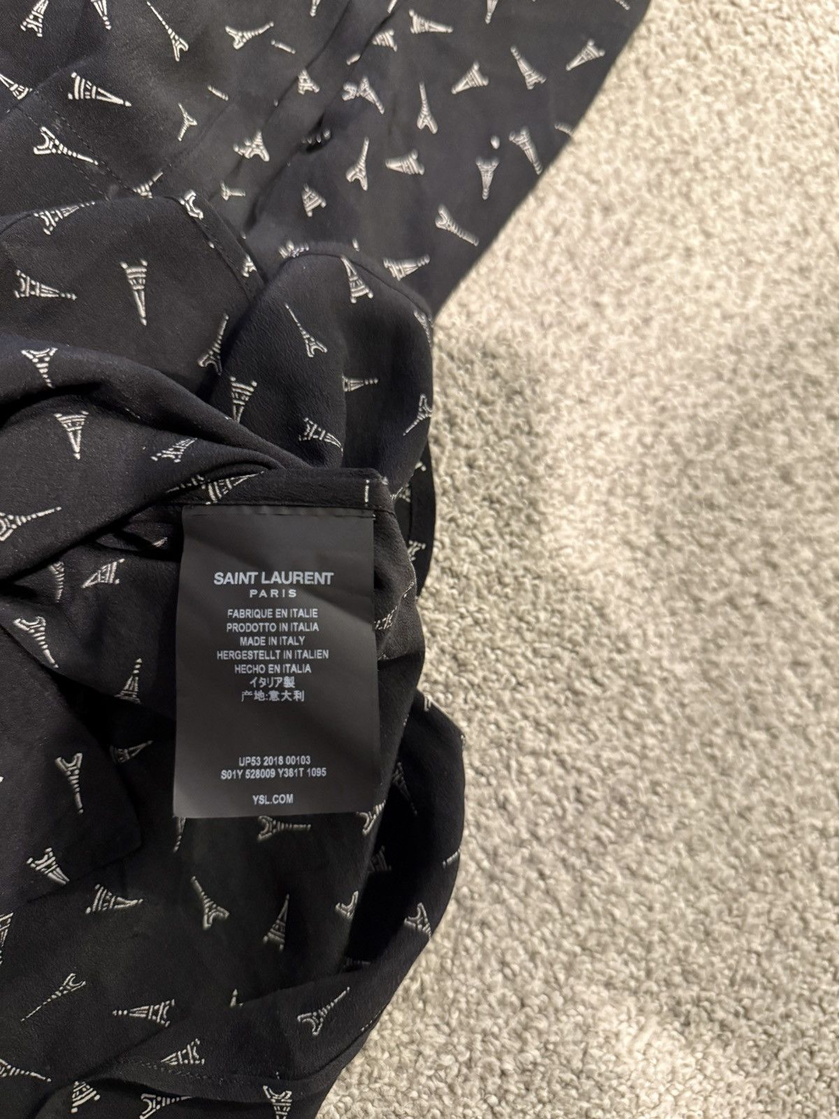 Saint Laurent Paris Saint Laurent YSL Black Eiffel Tower Print Silk Button Down Size US XXS / EU 40 - 5 Thumbnail