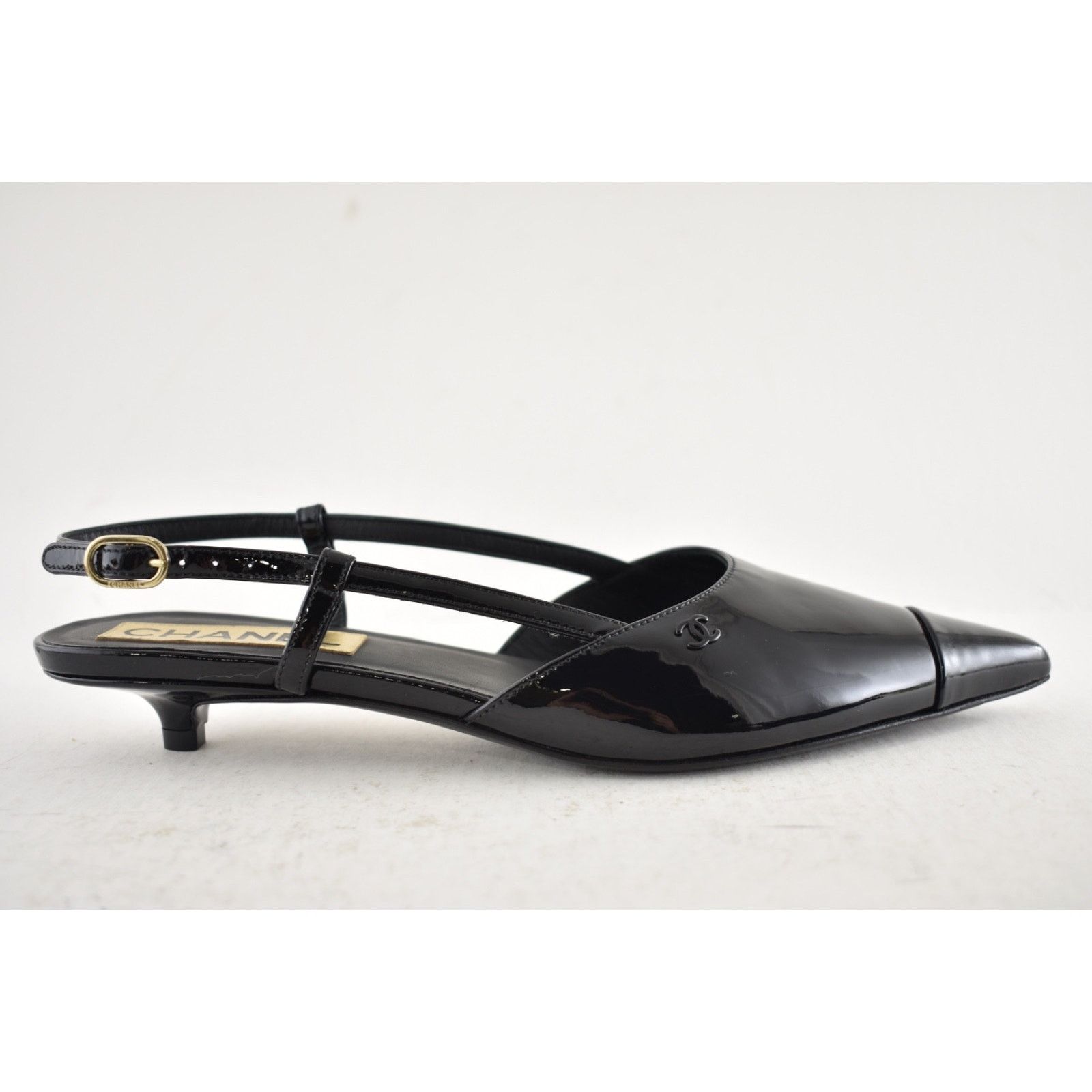 Chanel Chanel 22K Black Patent Leather CC Sling Slingback Sandal Size US 7 / IT 37 - 2 Thumbnail