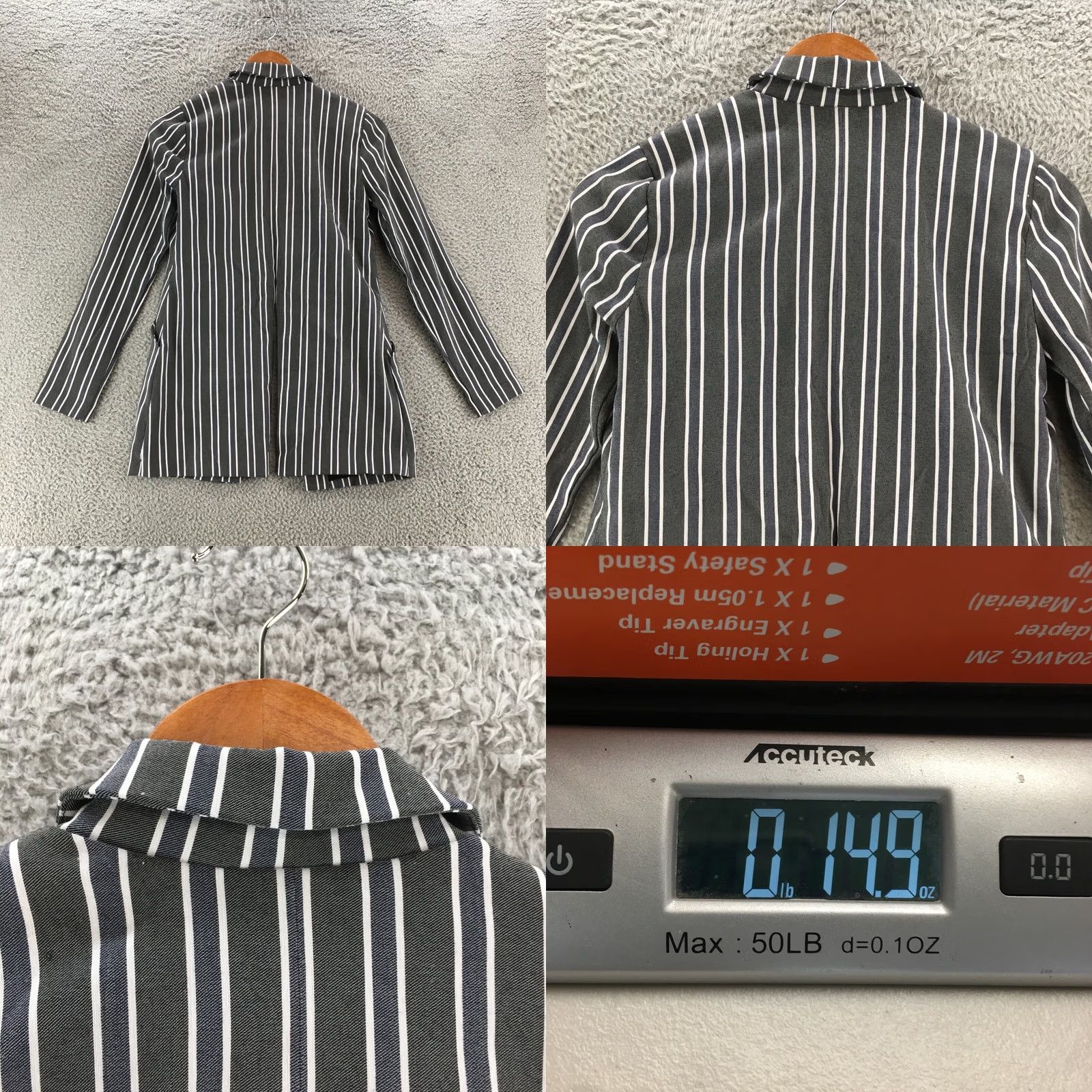 BCBGeneration BCBGGeneration Blazer Jacket Womens XS Grey Long Sleeve Open Front Pinstriped Size XXS / US 00 / IT 34 - 8 Thumbnail