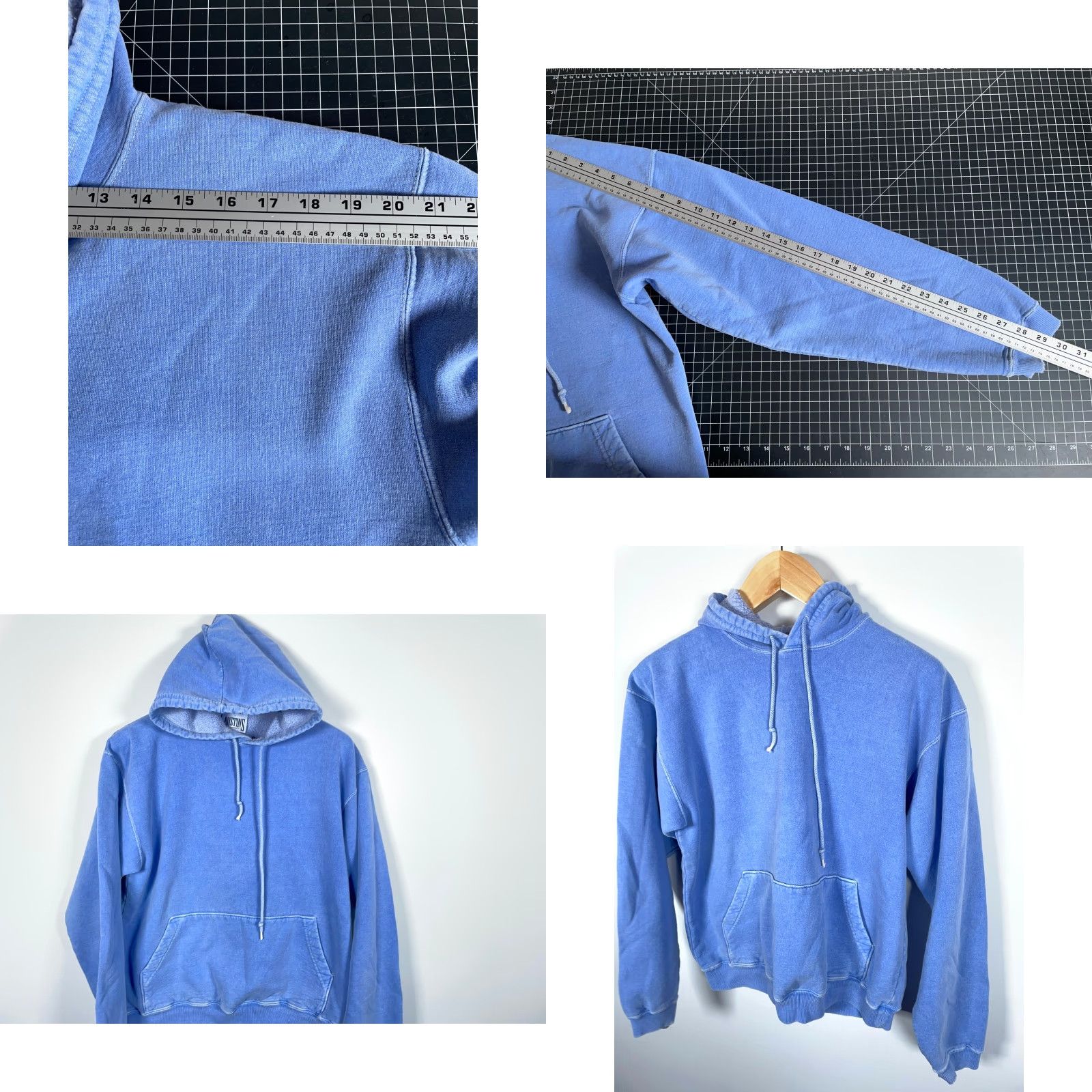 Vintage Austins Hoodie Mens Medium Blue Pigment Dyed Pullover Sweatshirt Canada Made Cotton Heavyweight 90s Retro Cotton Long Sleeve Crew Neck Regular Size US M / EU 48-50 / 2 - 8 Thumbnail